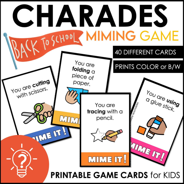 Back to School Verb Charades | Miming Game Cards for Kids - Hot Chocolate Teachables