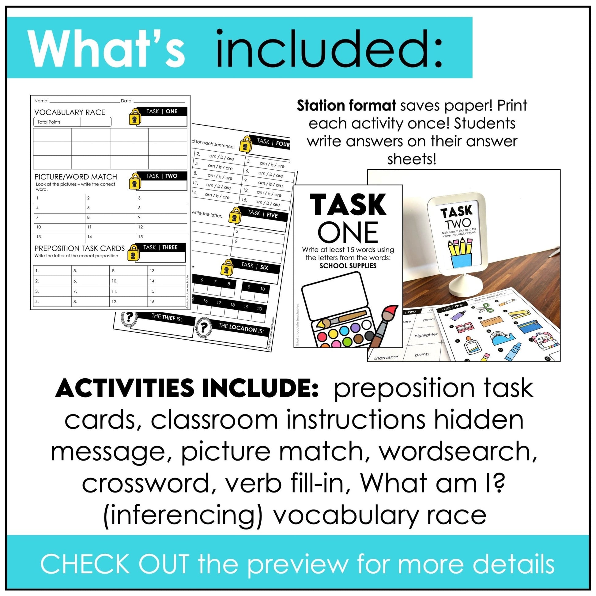 Back to School Vocabulary Escape Room – ESL/ELL Classroom Mystery Game - Hot Chocolate Teachables