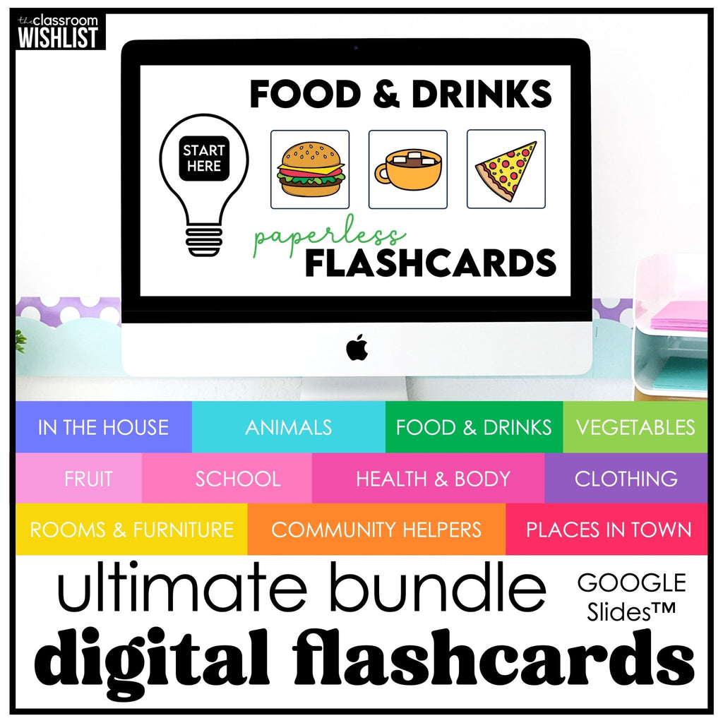 Basic English Vocabulary Digital Flashcards | ESL Bundle - Google Slides™ - Hot Chocolate Teachables