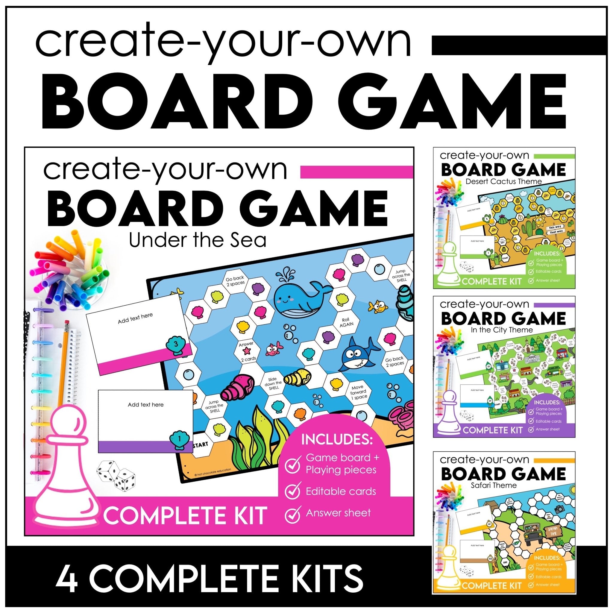 Board Game Blank Templates - Editable Playing Cards in PowerPoint - ANY SUBJECT - Hot Chocolate Teachables
