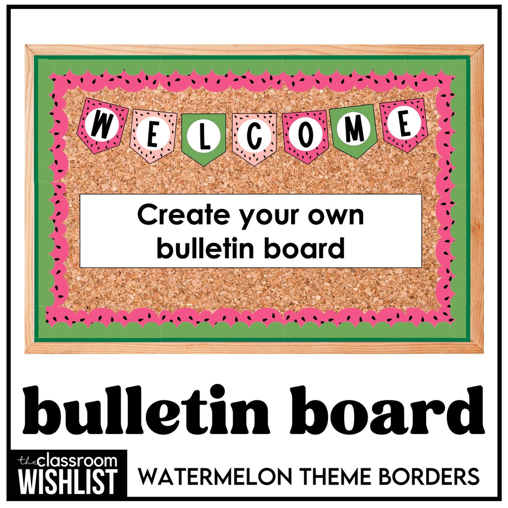 Bulletin Board Borders with Welcome Bunting - Watermelon Sugar: Pink & Green - Hot Chocolate Teachables