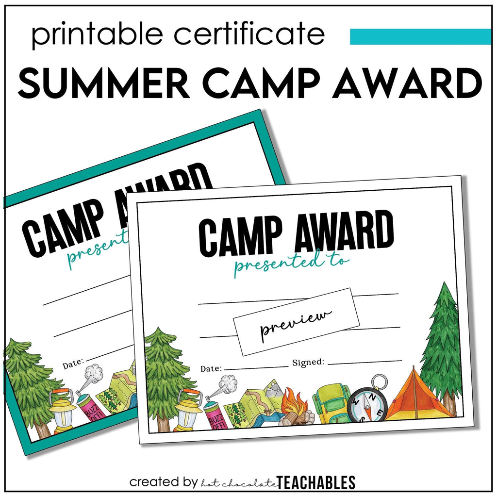 Camp Participation Award Certificates, Summer Camp Awards for Kids - Hot Chocolate Teachables