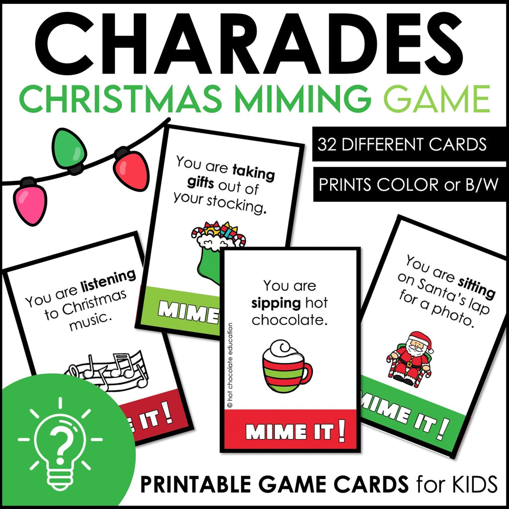 Christmas Action Verb Charades - Present Continuous Miming Cards - Hot Chocolate Teachables