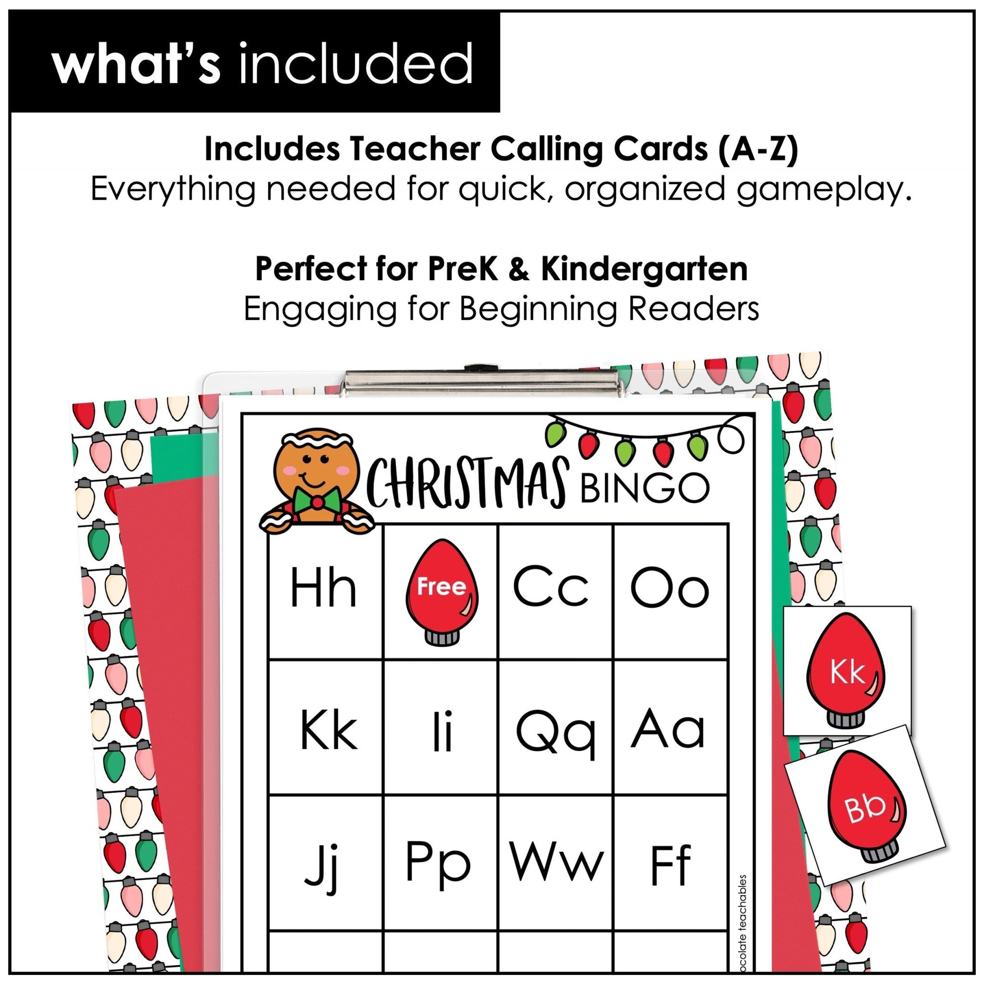 Christmas Alphabet Bingo Game Cards - Hot Chocolate Teachables