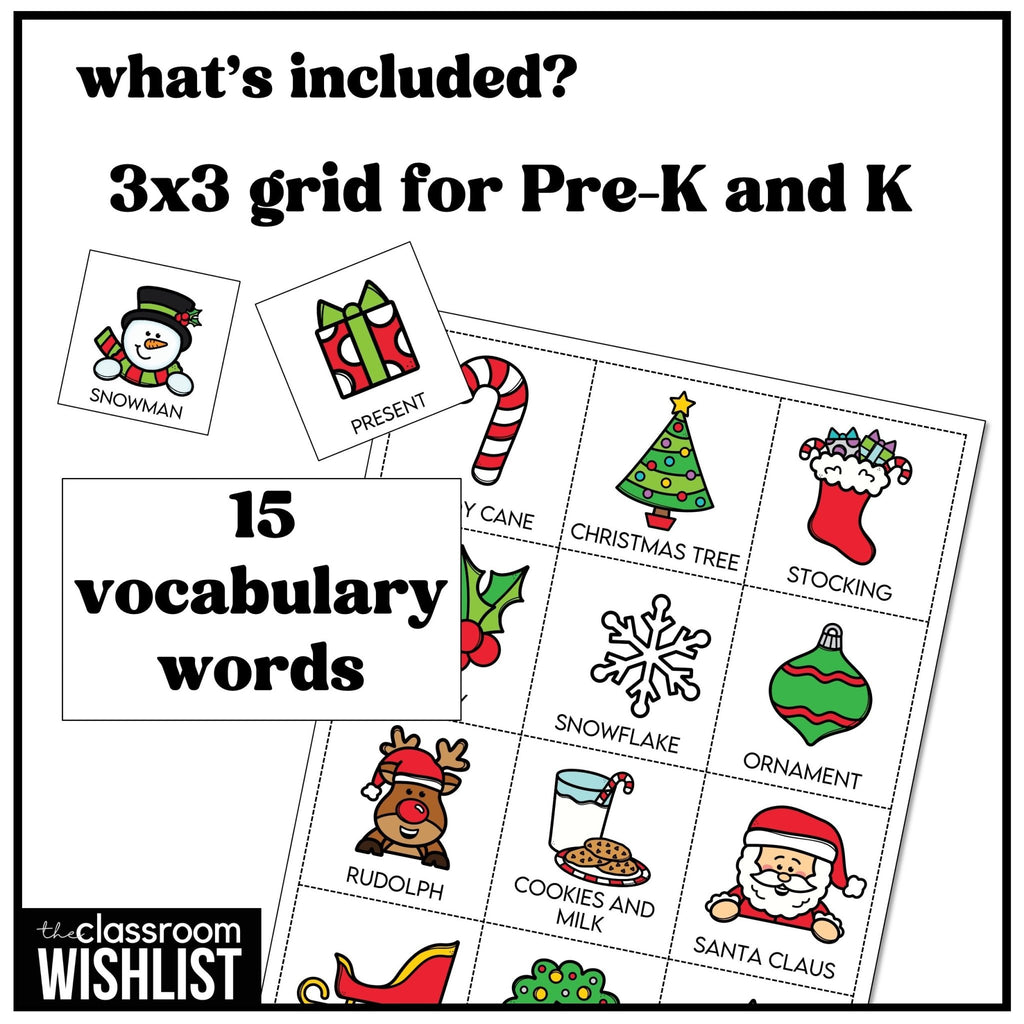 Christmas Bingo Game Preschool & Kindergarten | ESL Holiday Vocabulary Activity - Hot Chocolate Teachables