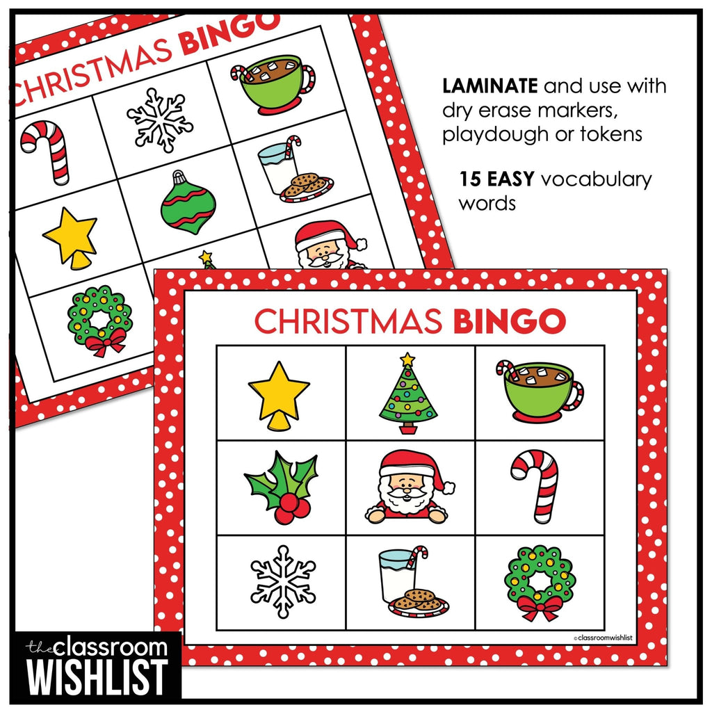 Christmas Bingo Game Preschool & Kindergarten | ESL Holiday Vocabulary Activity - Hot Chocolate Teachables