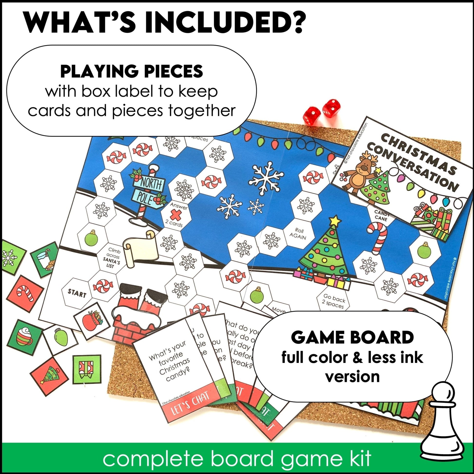 Christmas Conversation Question Board Game - 40 Holiday Question Prompts - Hot Chocolate Teachables