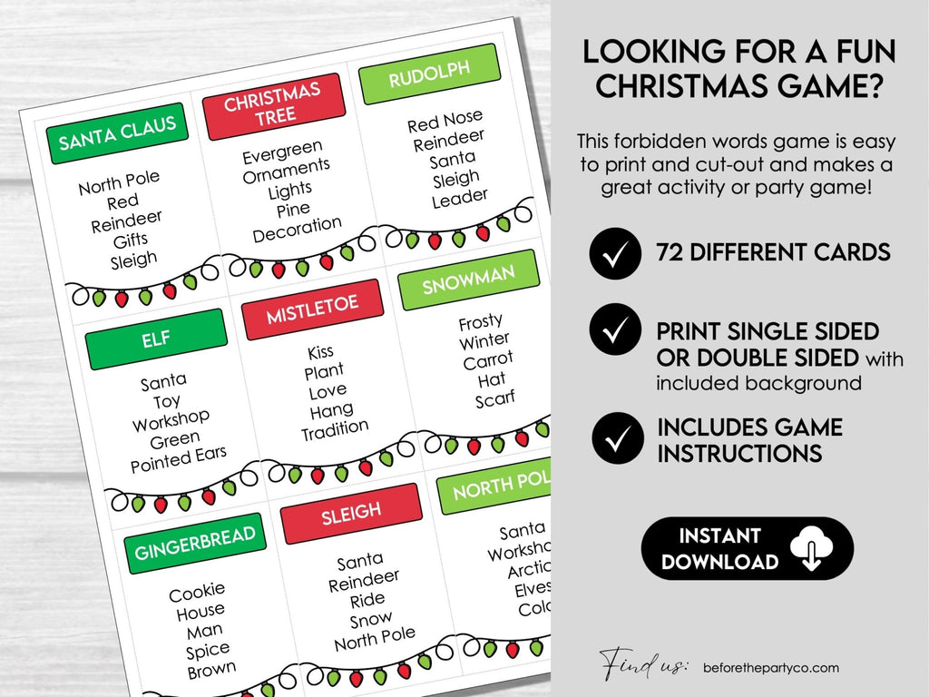 Christmas Forbidden Word Game | Holiday Guess The Word Game | Printable Christmas Party Games | Family Christmas Game, Kids & Adults - Hot Chocolate Teachables