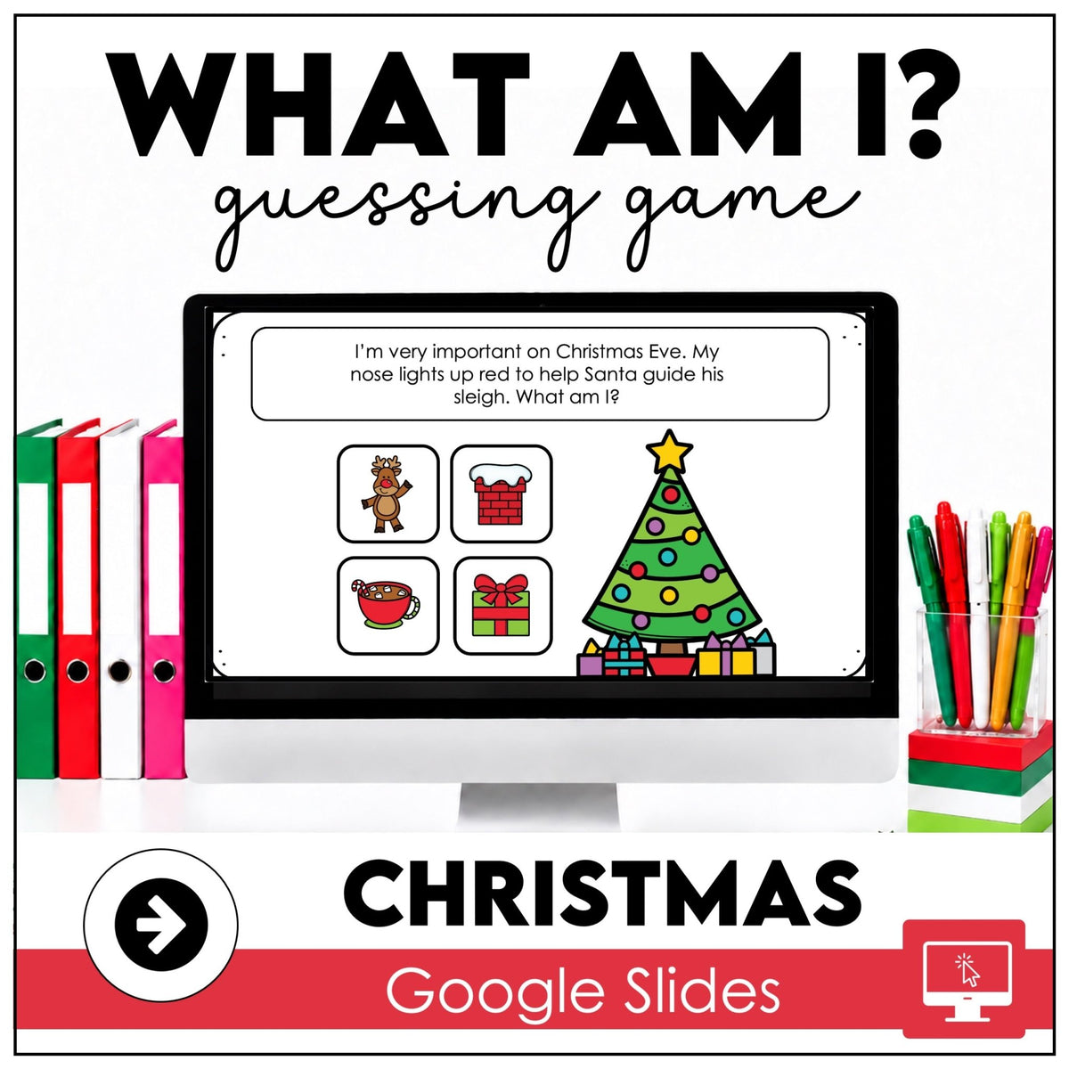 Christmas Guessing Game - What am I? Digital Google Slides™ - Inferencing - Hot Chocolate Teachables