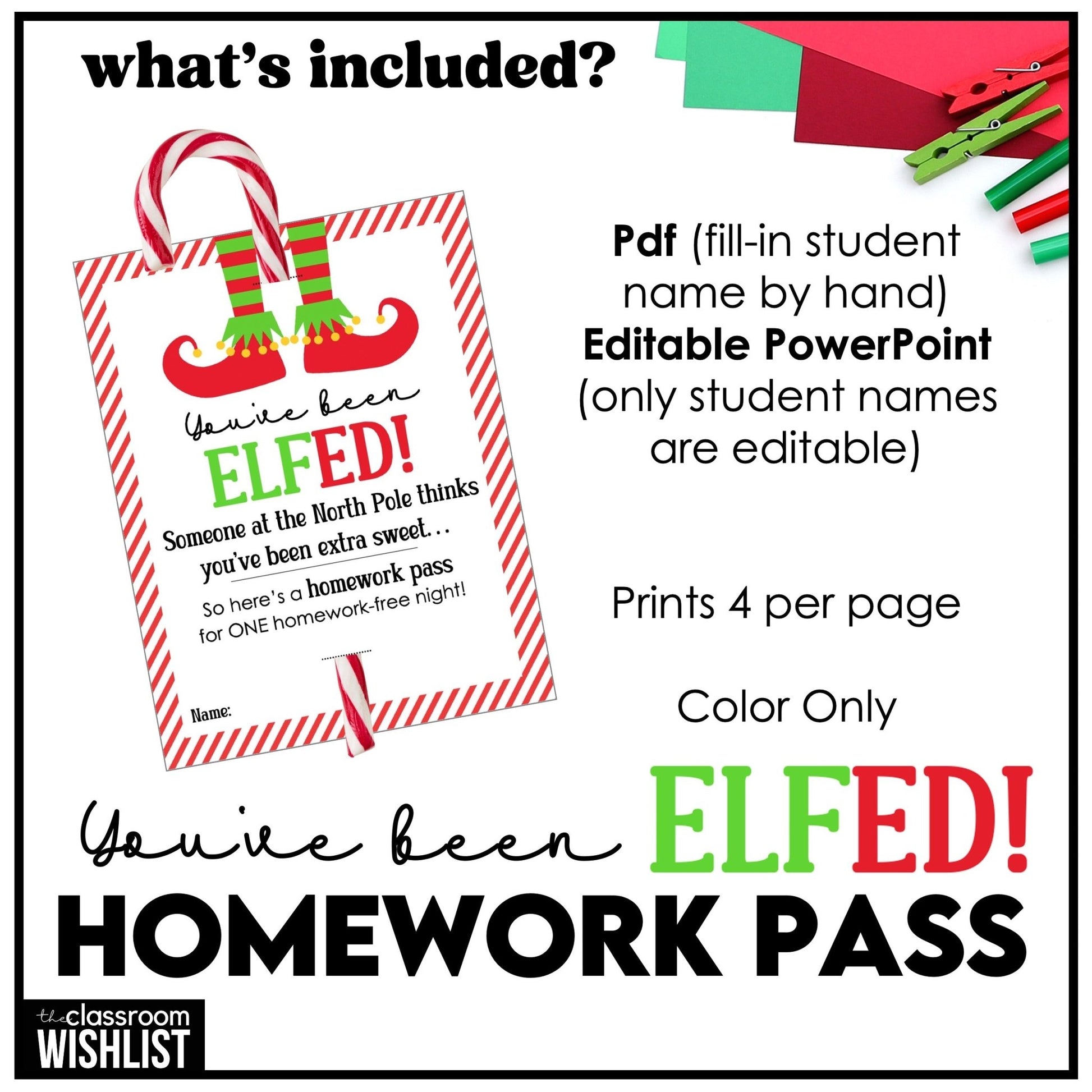 Christmas No Homework Pass – Holiday Candy Cane Student Gift Tags - Hot Chocolate Teachables
