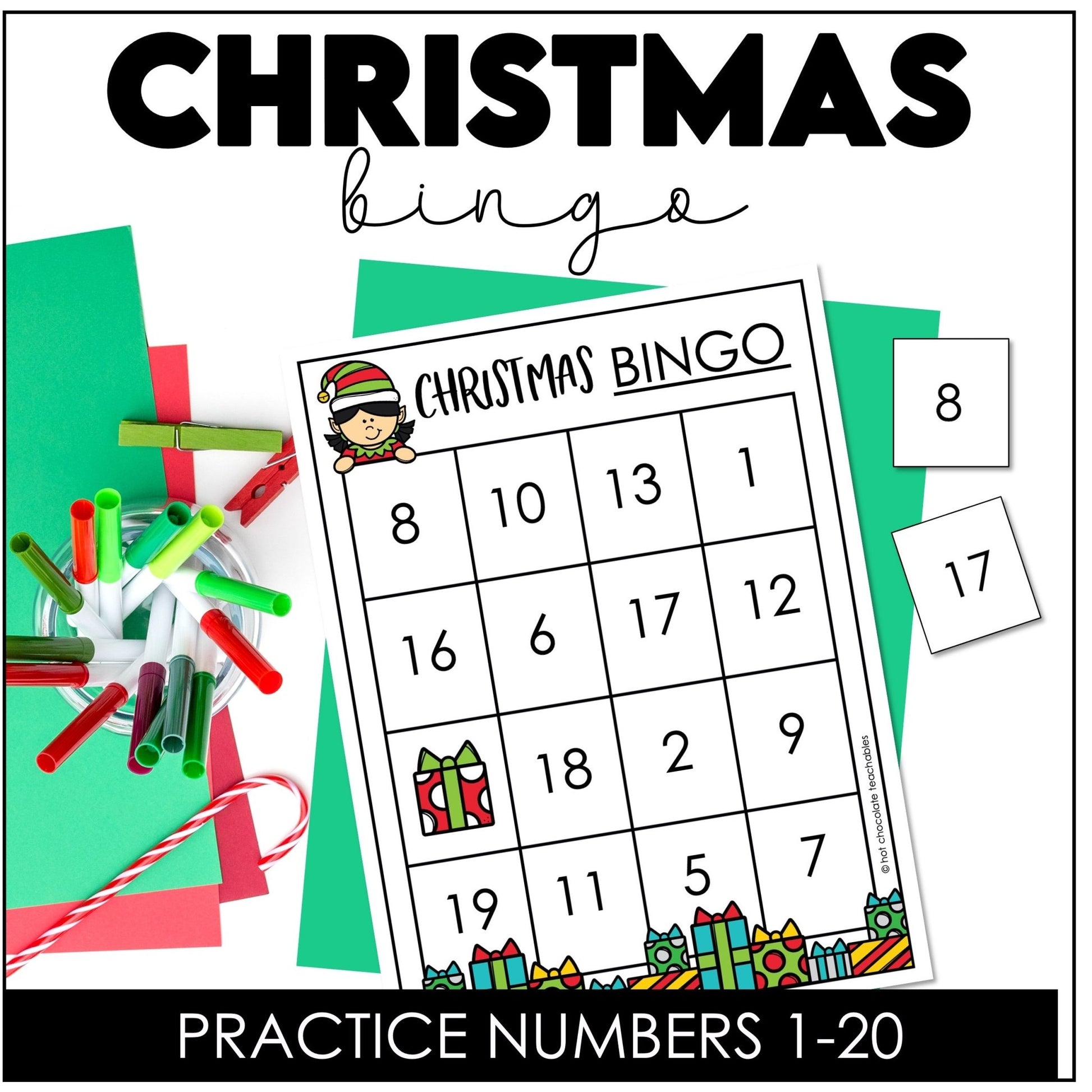Christmas Number Bingo Game Cards - Hot Chocolate Teachables