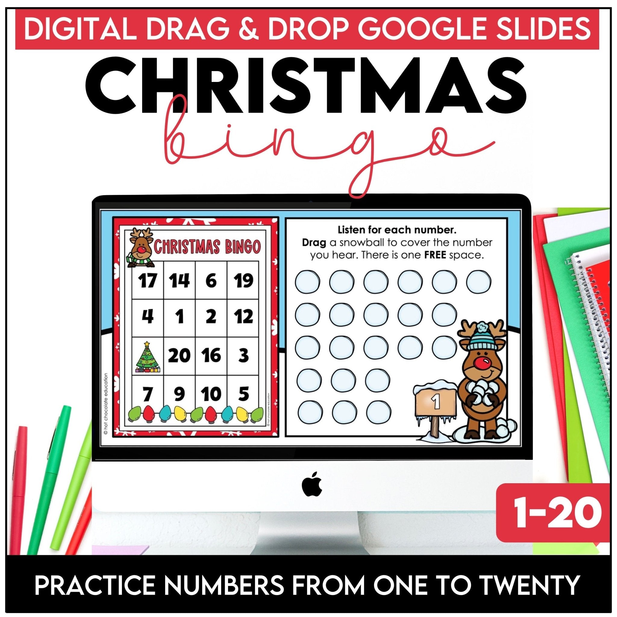 Christmas Number Recognition from 1-20 Bingo Game | Digital Google Slides™ - Hot Chocolate Teachables