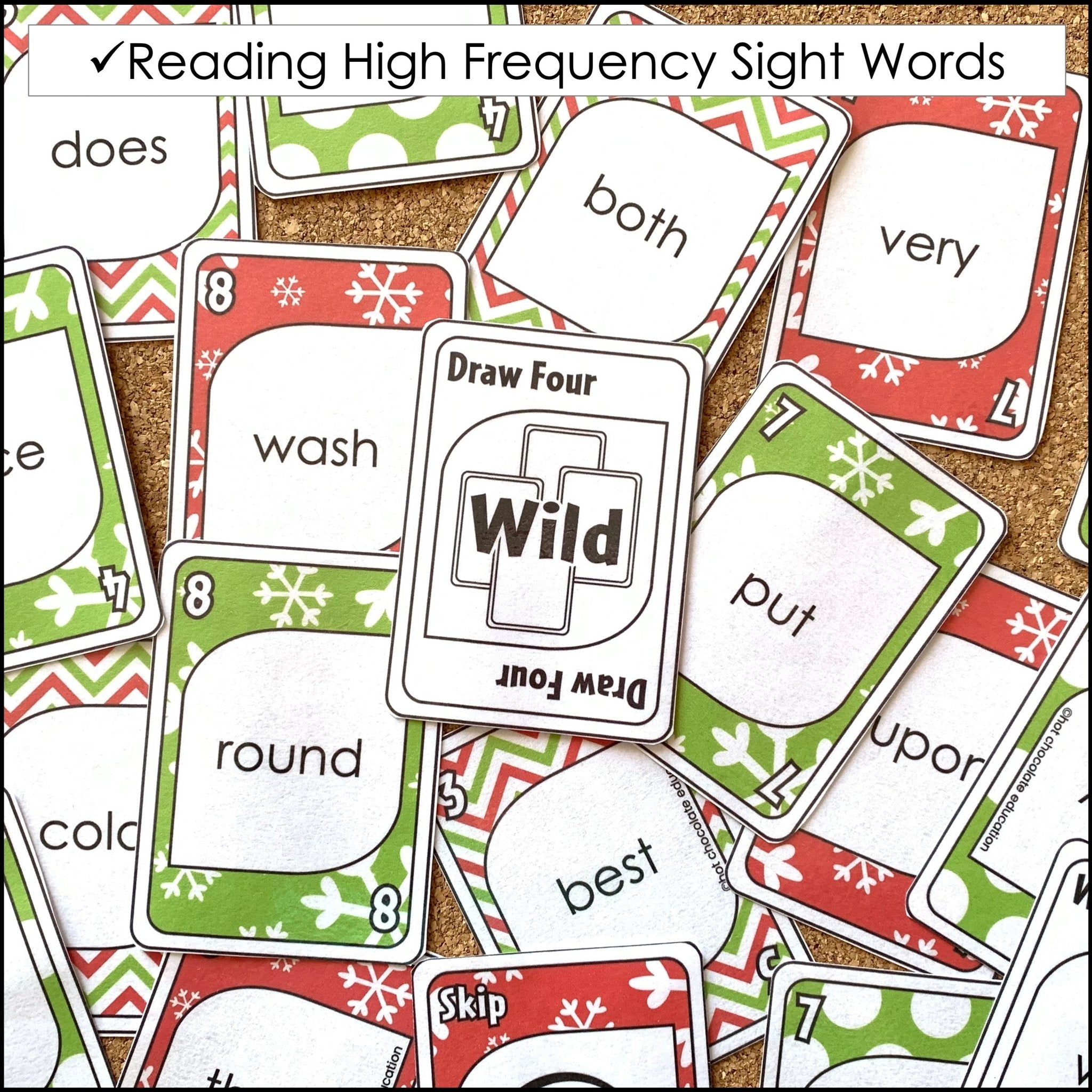 Christmas Sight Word Card Game for 1st & 2nd Grade Lists - Plays like UNO - Hot Chocolate Teachables