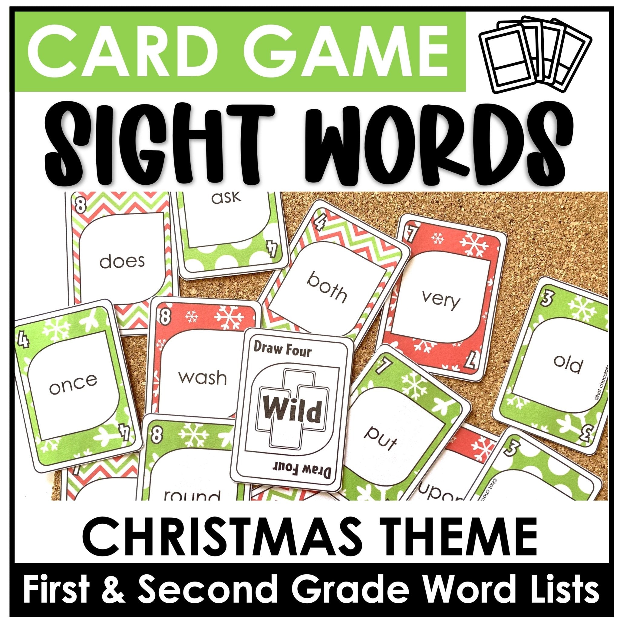 Christmas Sight Word Card Game for 1st & 2nd Grade Lists - Plays like UNO - Hot Chocolate Teachables