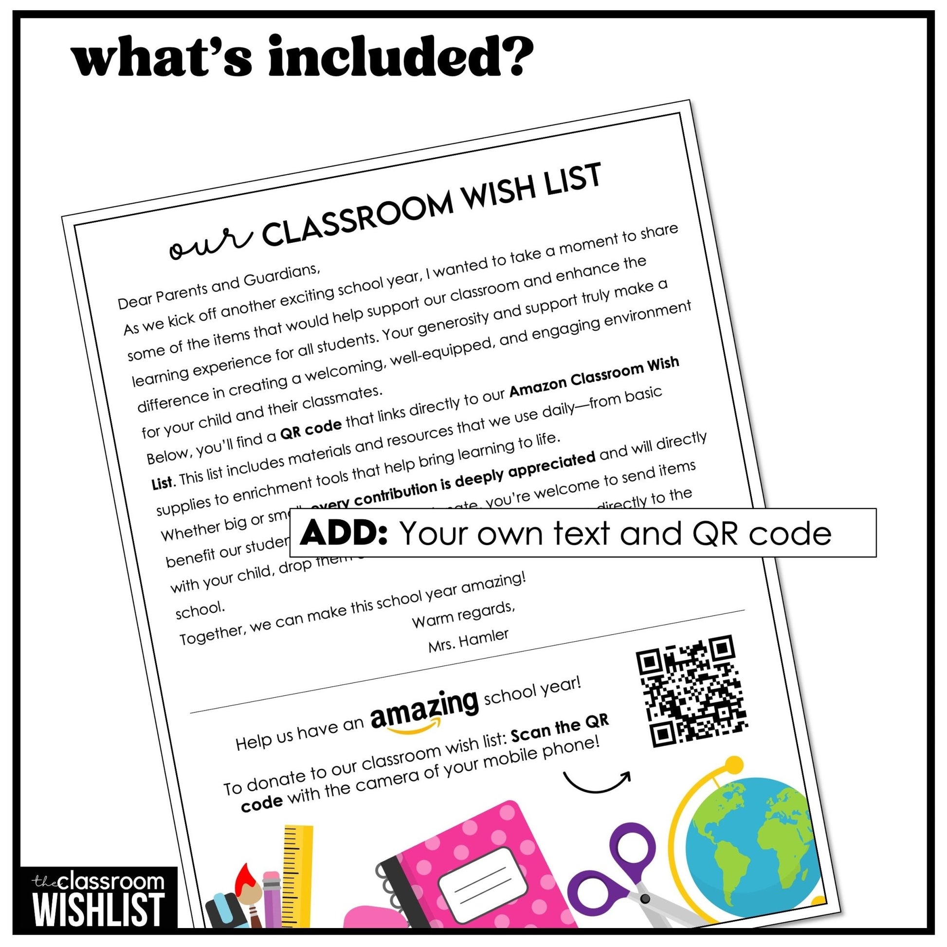 Classroom Wish List Editable Parent Letter with QR Code for Back To School - Hot Chocolate Teachables