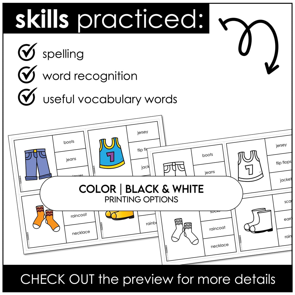 Clothes Vocabulary | Clothing CLIP CARDS for ELL - ESL - EFL - Hot Chocolate Teachables