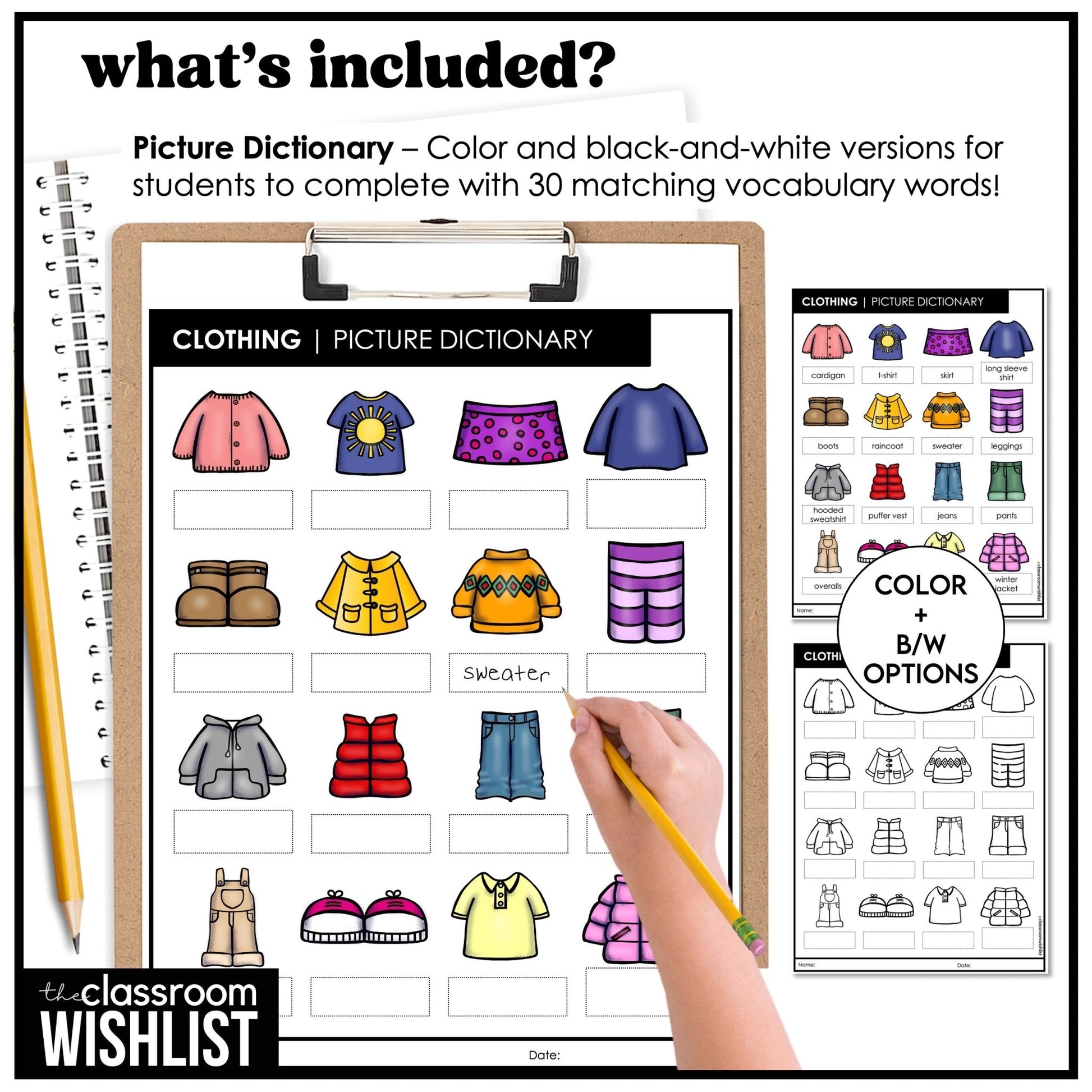 Clothes Vocabulary Flashcards & Picture Dictionary Print + Digital | ESL | ELL - Hot Chocolate Teachables