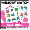 Clothing Memory Game | Picture Cards | Clothes Vocabulary Matching Activity - Hot Chocolate Teachables