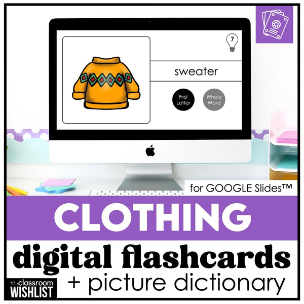 Clothing Vocabulary - Digital Flashcards & Student Picture Dictionary for ESL - Hot Chocolate Teachables