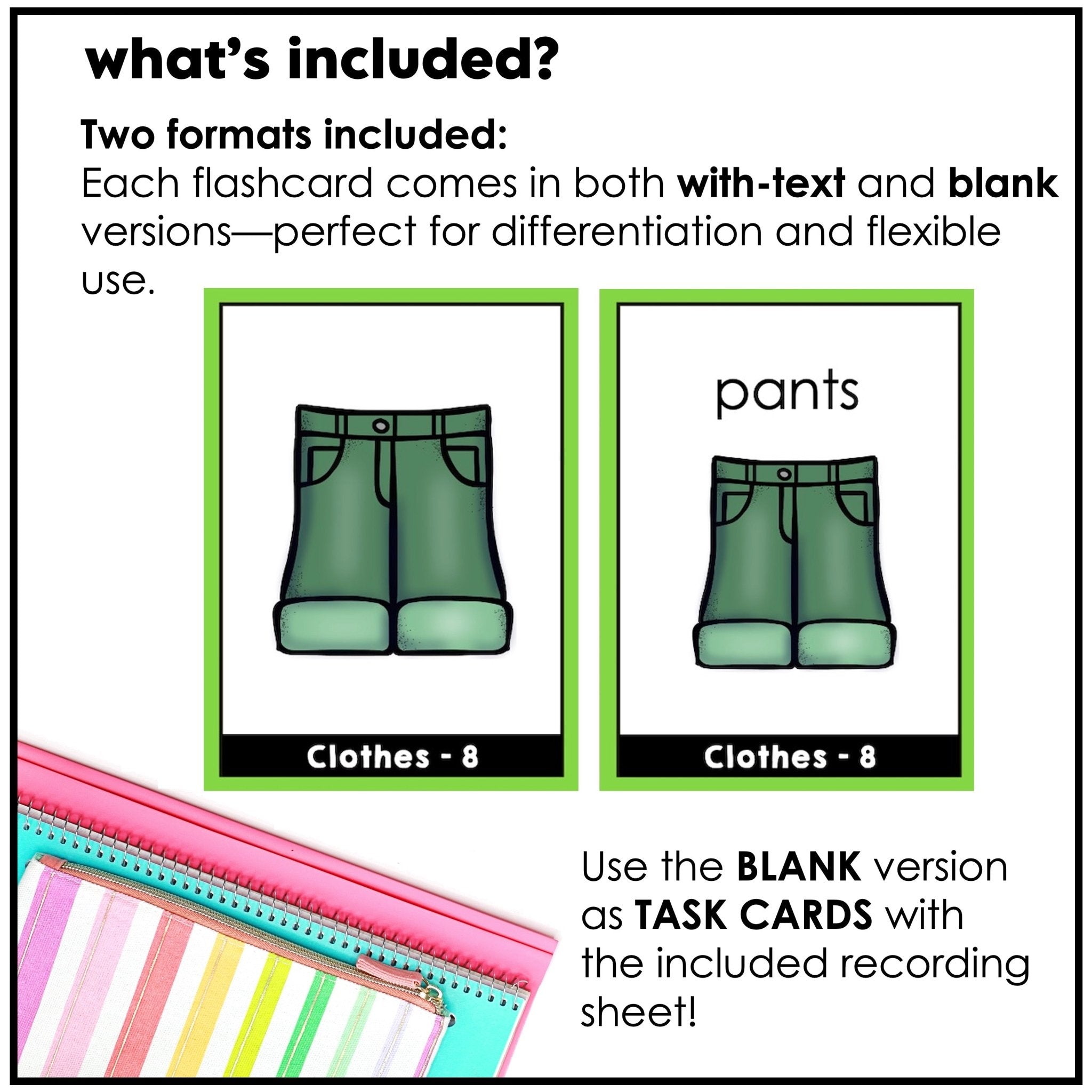 Clothing Vocabulary Flashcards: Seasonal Clothes & Jewelry | ESL/EFL Task Cards - Hot Chocolate Teachables