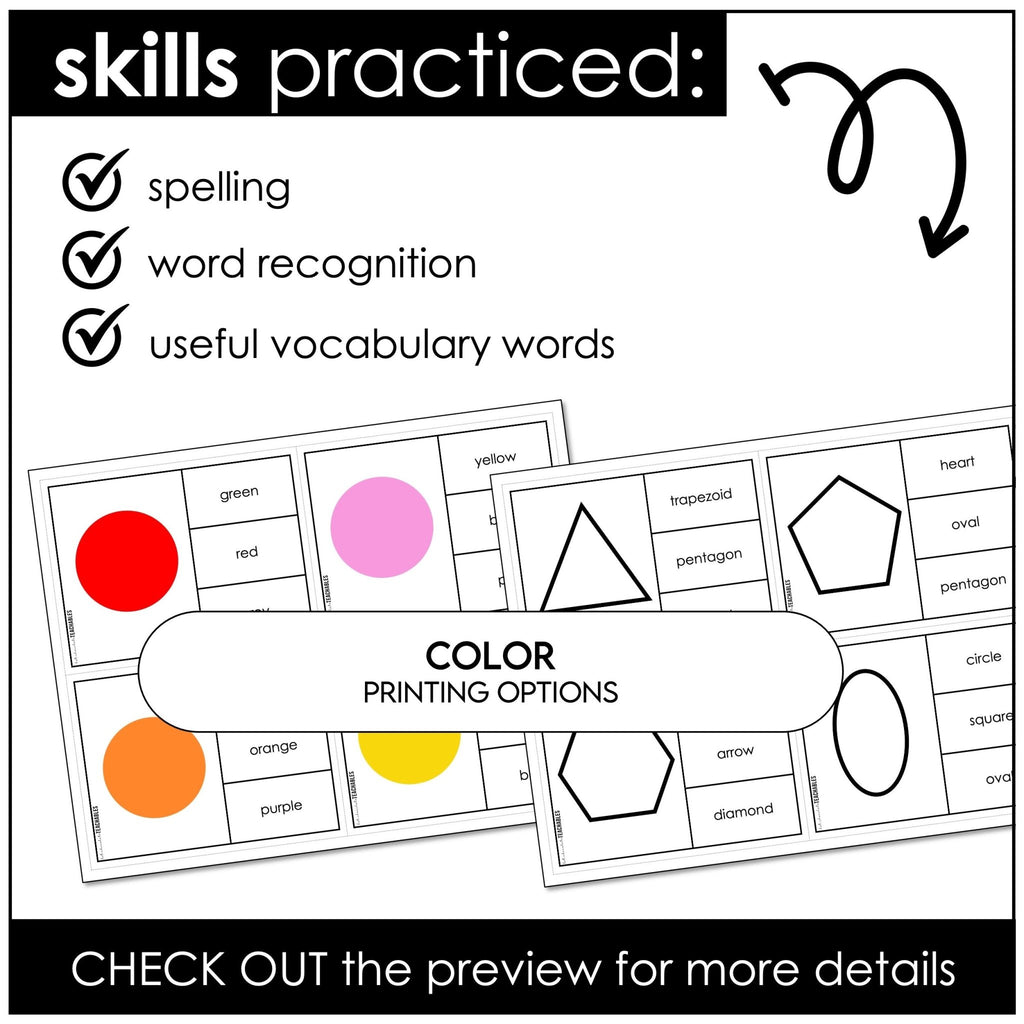 Colors and Shapes Vocabulary CLIP CARD activity task cards for ELL ESL ELD - Hot Chocolate Teachables