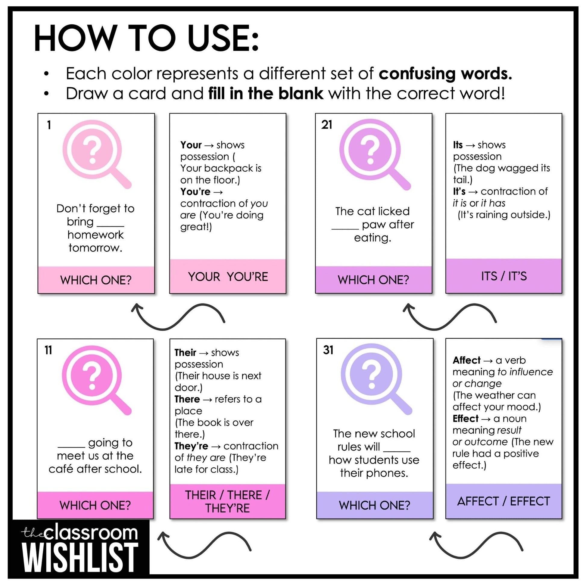 Commonly Confused Words & Homophones Game – ESL Grammar Gap - Fill Activity - Hot Chocolate Teachables