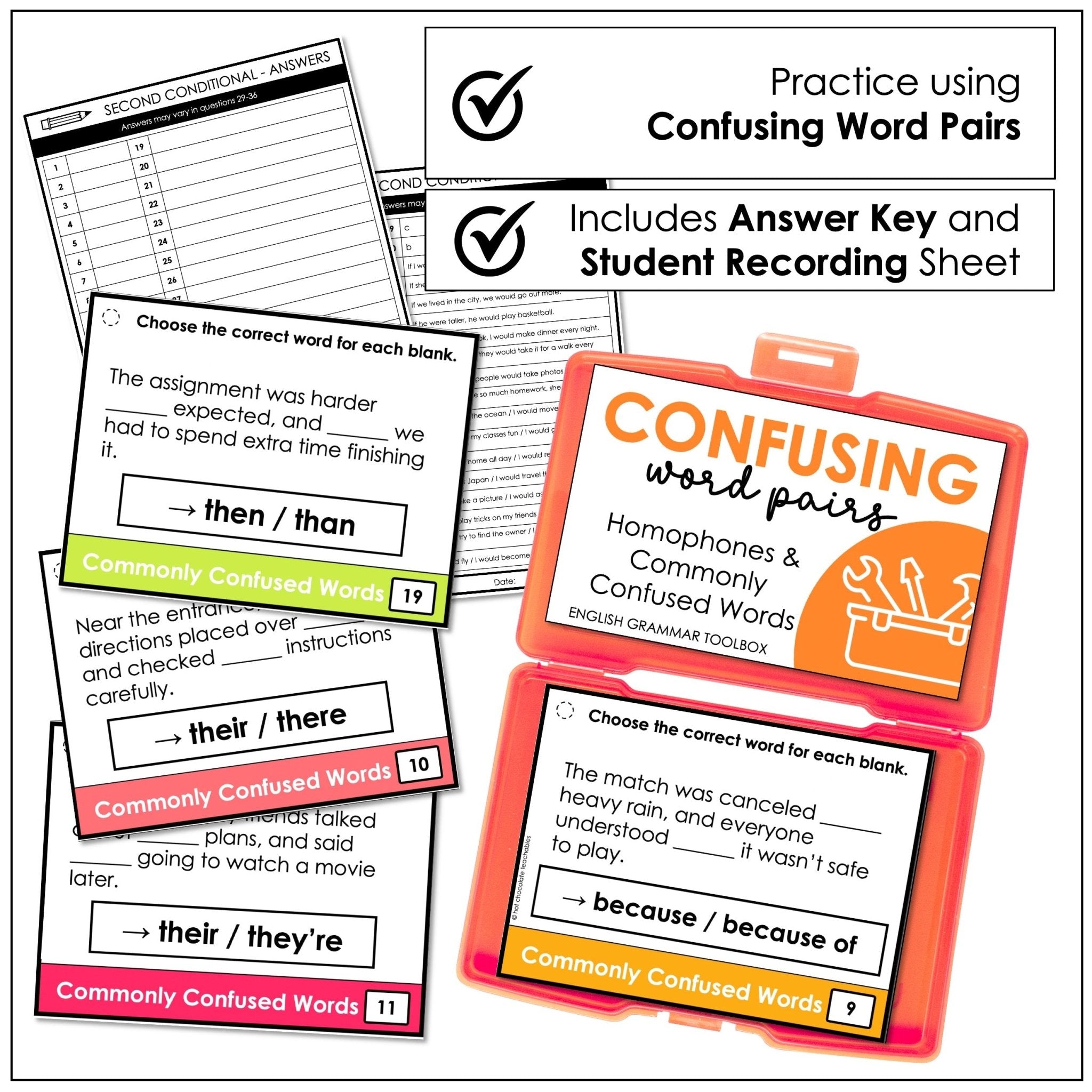 Commonly Confused Words & Homophones Task Cards – ESL Grammar (B1–B2) - Hot Chocolate Teachables