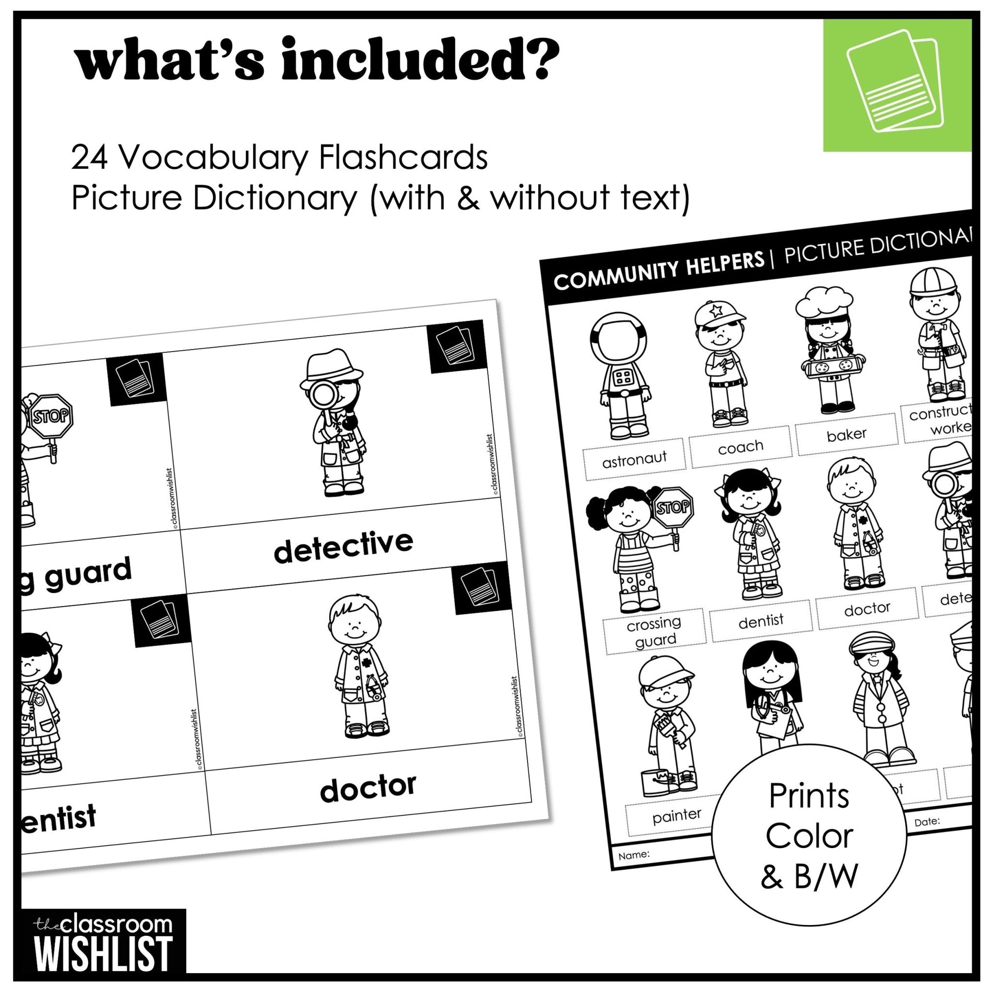 Community Helper Vocabulary Pack: Flashcards & Picture Dictionary - Job, Career - Hot Chocolate Teachables