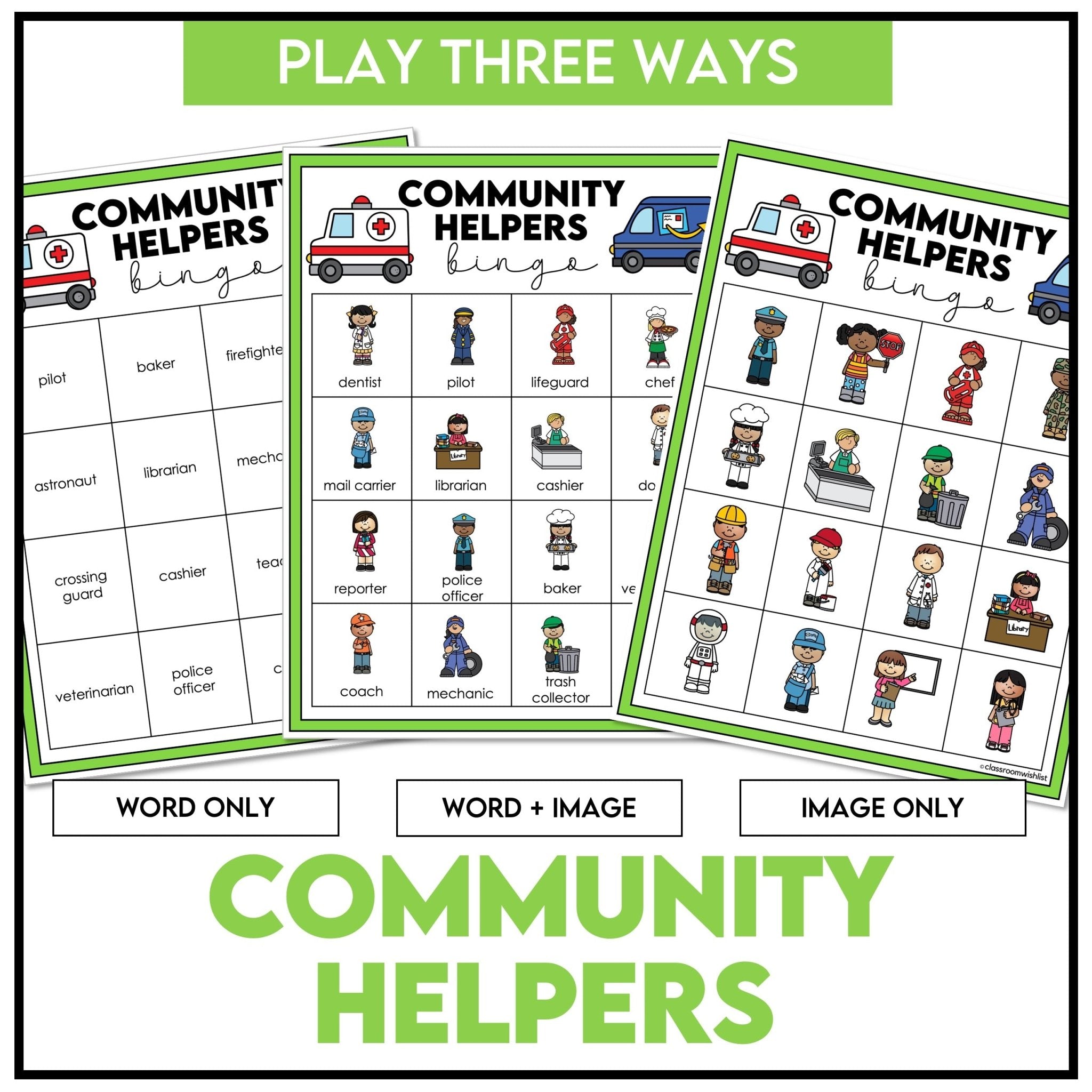 Community Helpers Bingo Game | Jobs, Careers & Occupations Vocabulary Activity - Hot Chocolate Teachables