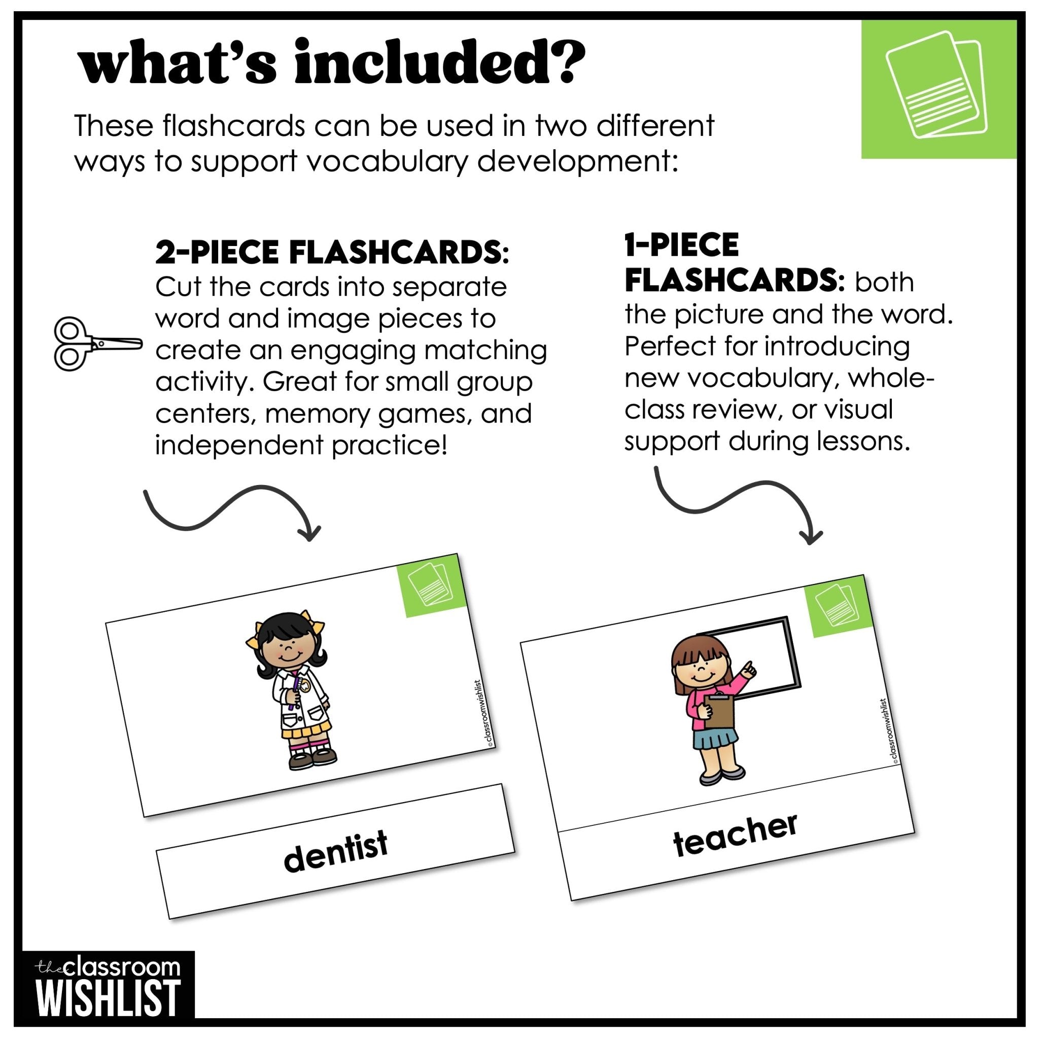 Community Helpers Flashcard Bundle | Flash Cards & Picture Dictionary ESL | ELL - Hot Chocolate Teachables