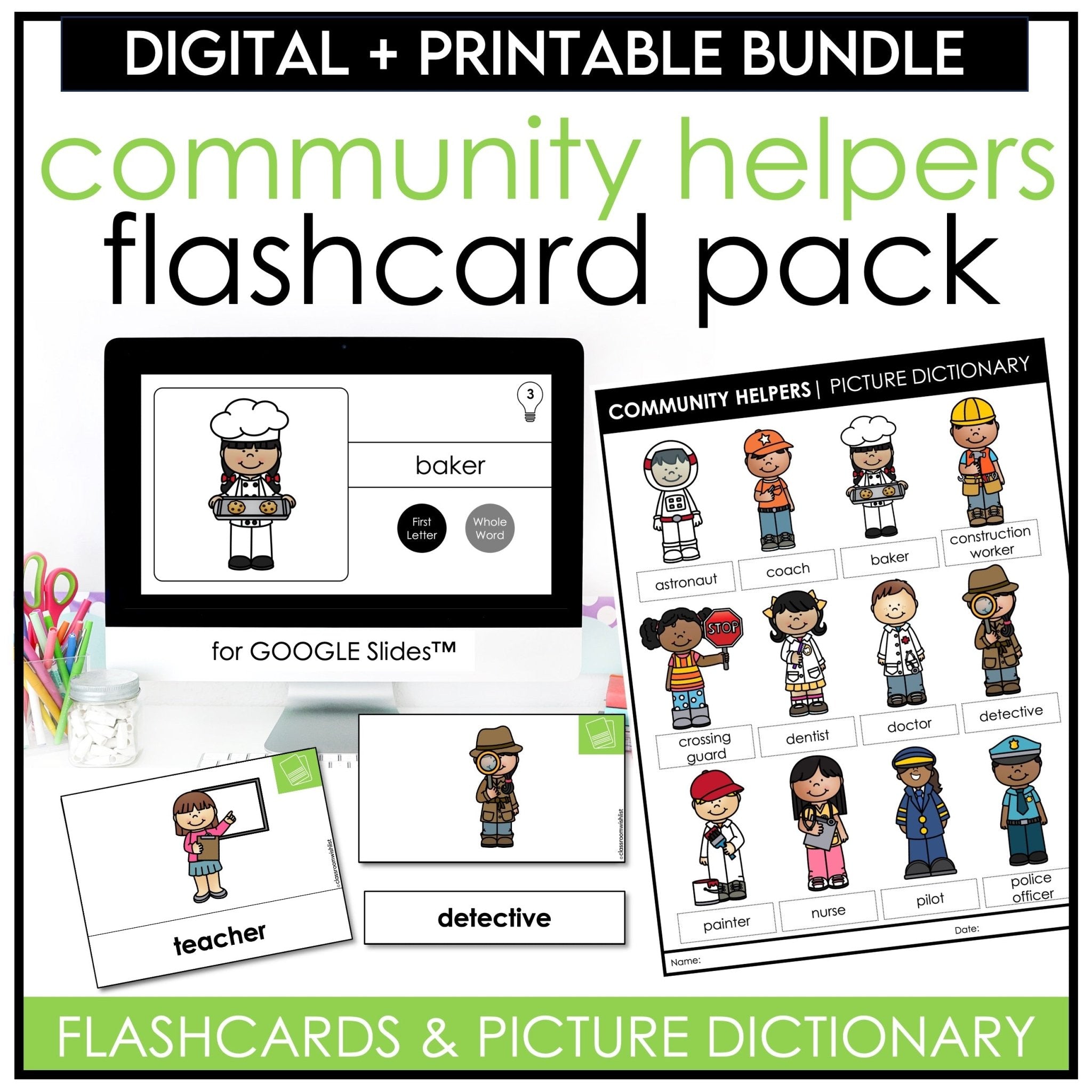 Community Helpers Flashcard Bundle | Flash Cards & Picture Dictionary ESL | ELL - Hot Chocolate Teachables