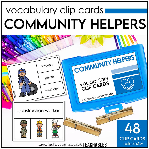 Community Helpers Vocabulary CLIP CARD activity task cards | Jobs & Careers - Hot Chocolate Teachables