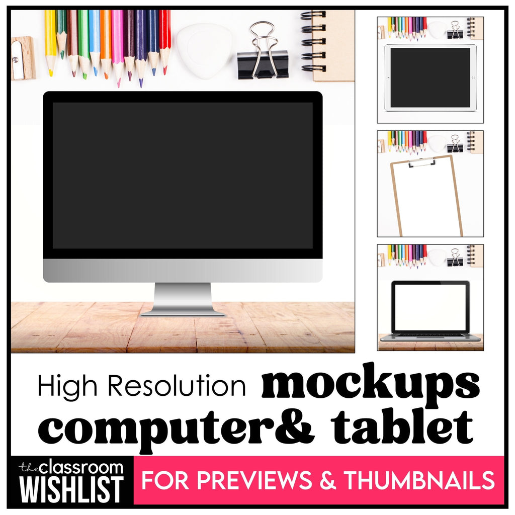 COMPUTER SCREEN MOCKUPS Tablet - Desktop - Laptop Mockups - School Theme - Hot Chocolate Teachables