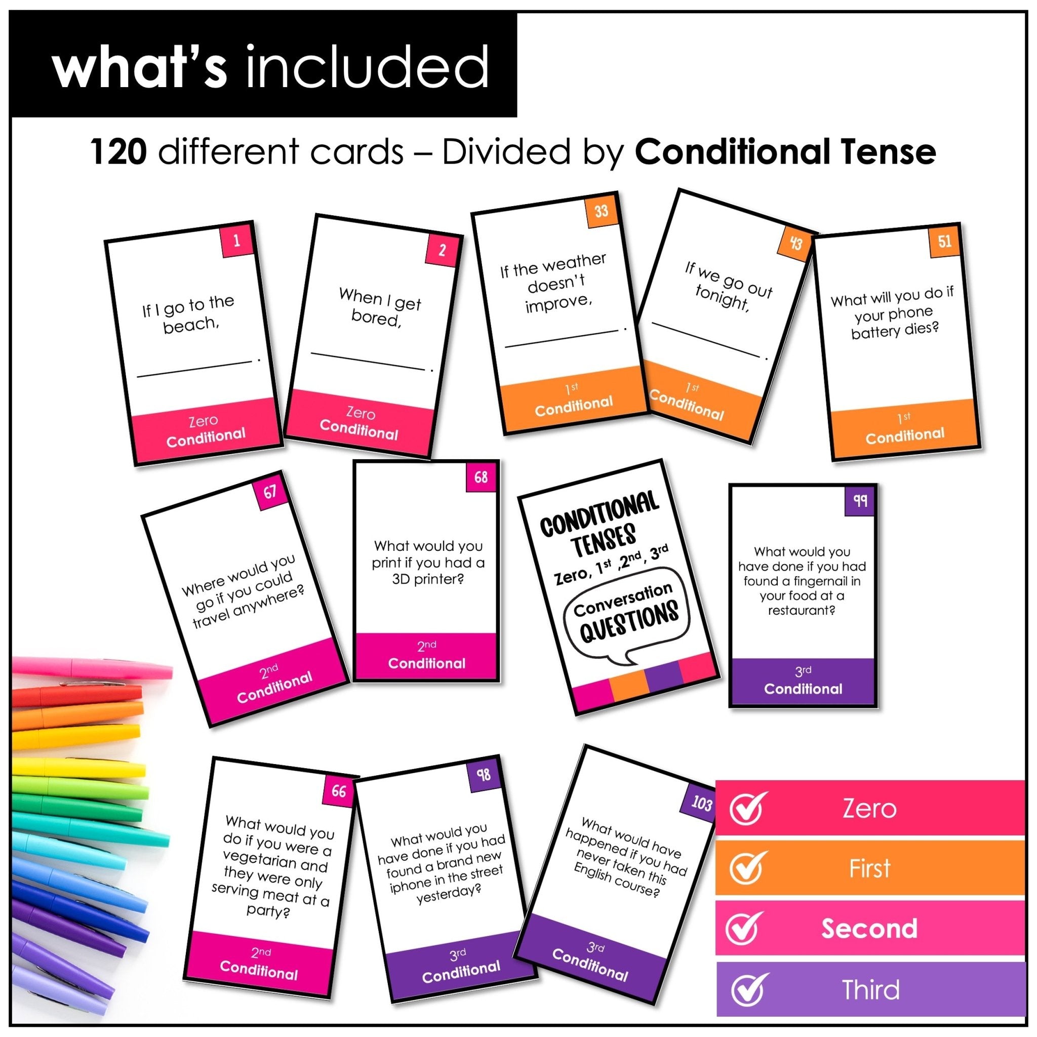 Conditional Tenses: Question Cards for Speaking Practice (Zero, 1st, 2nd, 3rd) - Hot Chocolate Teachables