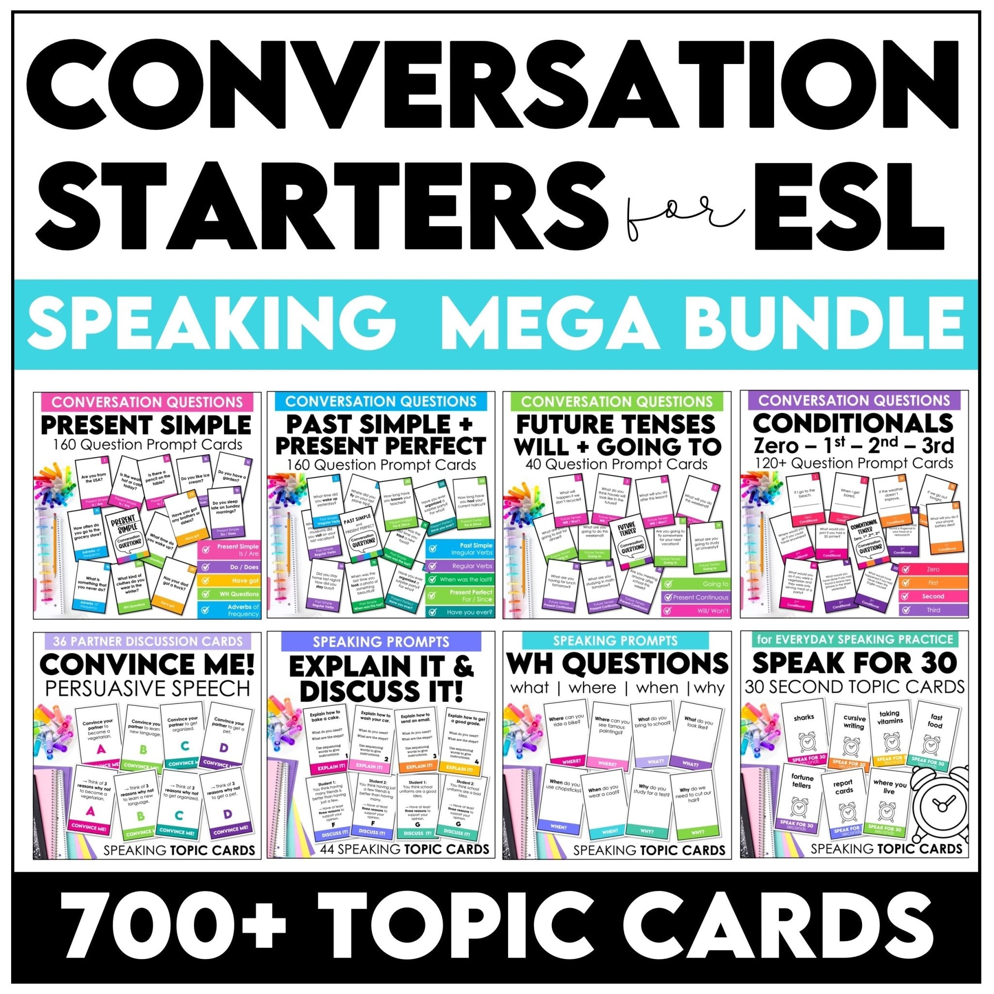 Conversation Card Bundle: Over 700 questions for speaking practice - Hot Chocolate Teachables