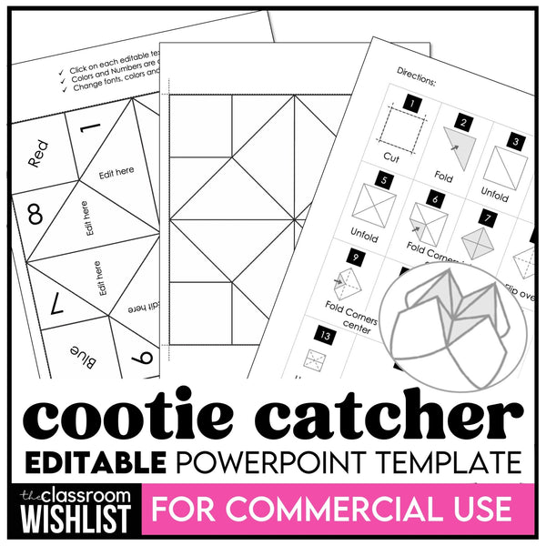 Cootie Catcher Template | Fortune Teller Editable Template | Commercial Use - Hot Chocolate Teachables