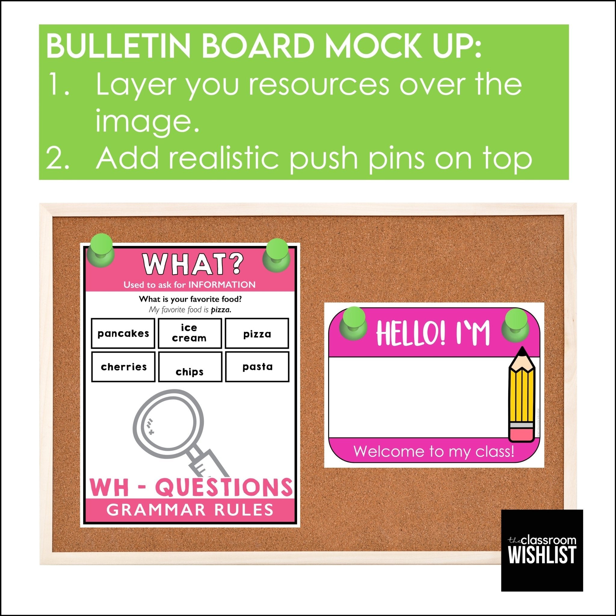Create Your Own Bulletin Board - Mock Up with Push Pins | Add your own resources - Hot Chocolate Teachables