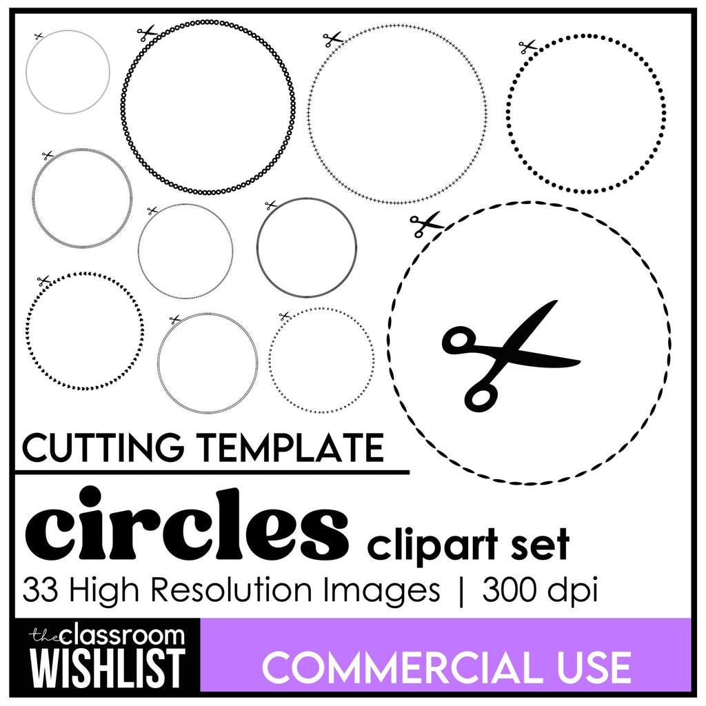 Cutting Lines Circle Templates with Scissors - 16 Dot and Dash Line Styles - Hot Chocolate Teachables