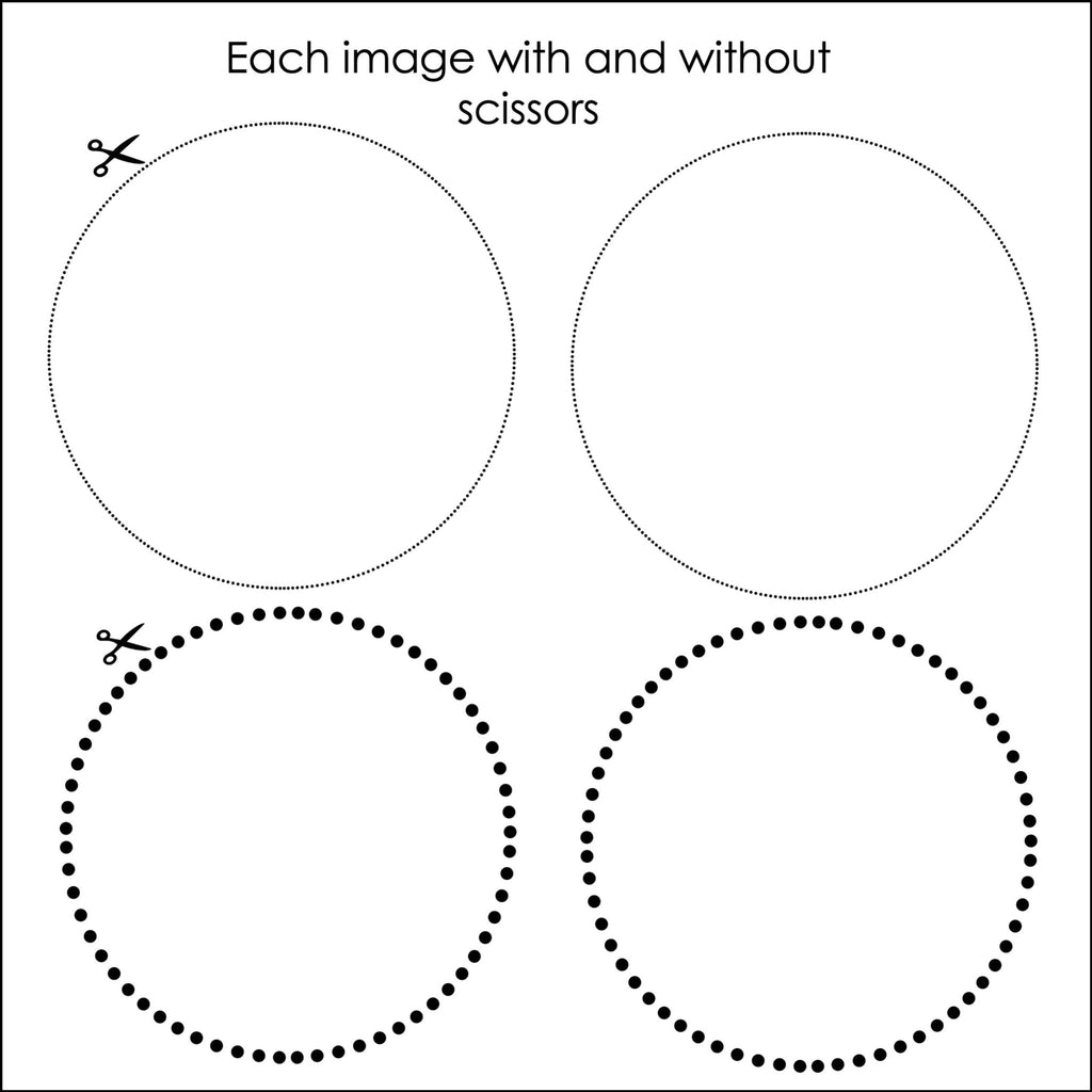 Cutting Lines Circle Templates with Scissors - 16 Dot and Dash Line Styles - Hot Chocolate Teachables