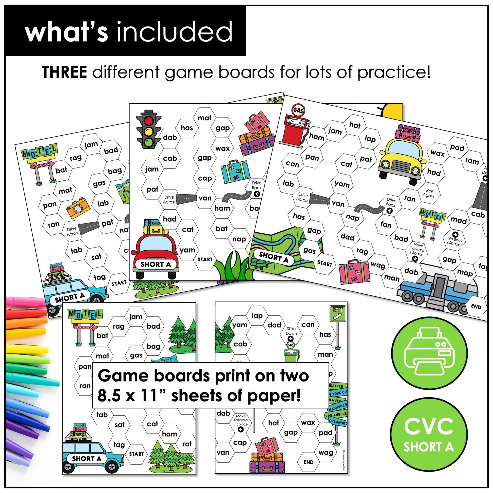 CVC Short A - Roll & Read Board Games | Phonics & Reading Practice - Hot Chocolate Teachables