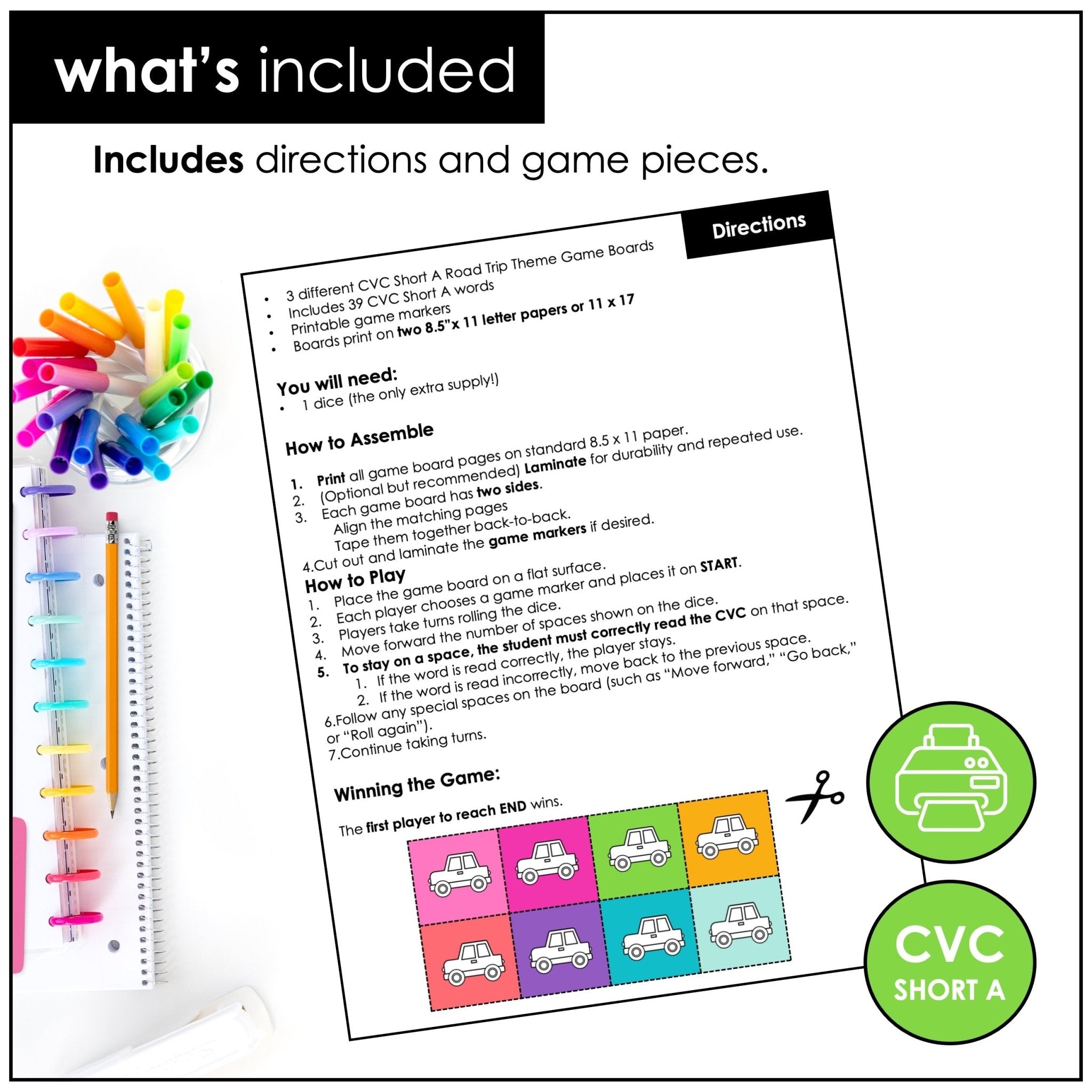 CVC Short A - Roll & Read Board Games | Phonics & Reading Practice - Hot Chocolate Teachables