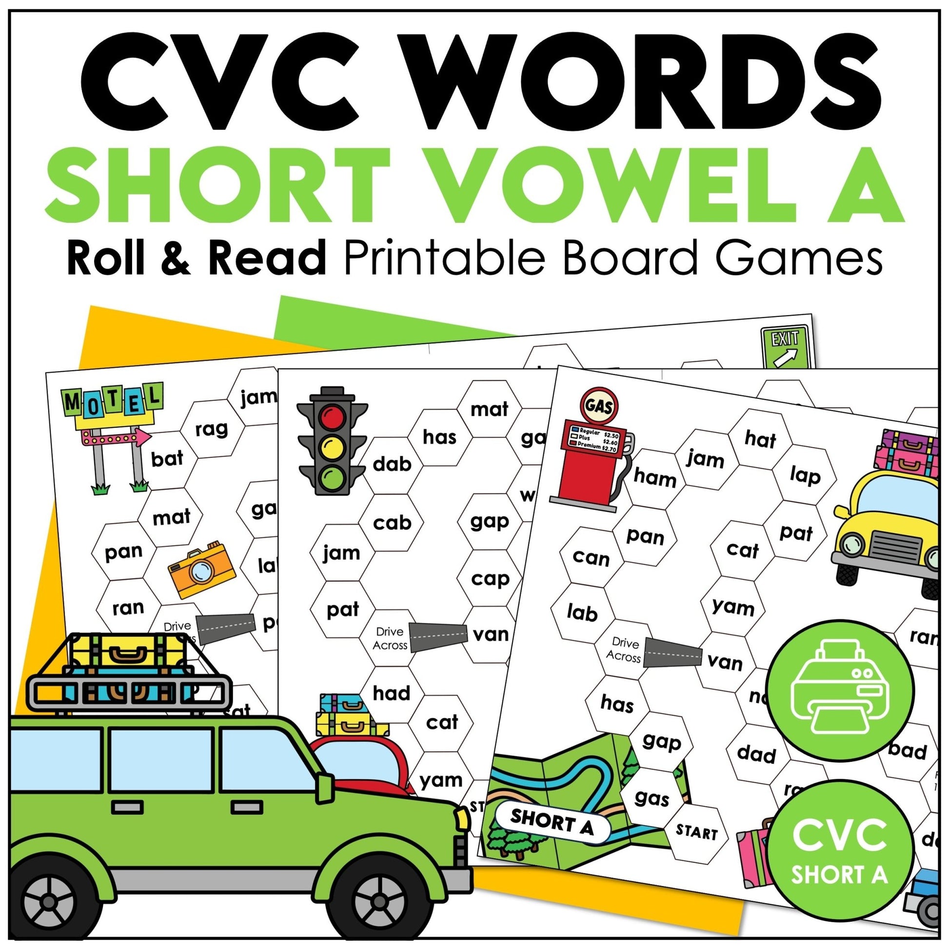 CVC Short A - Roll & Read Board Games | Phonics & Reading Practice - Hot Chocolate Teachables