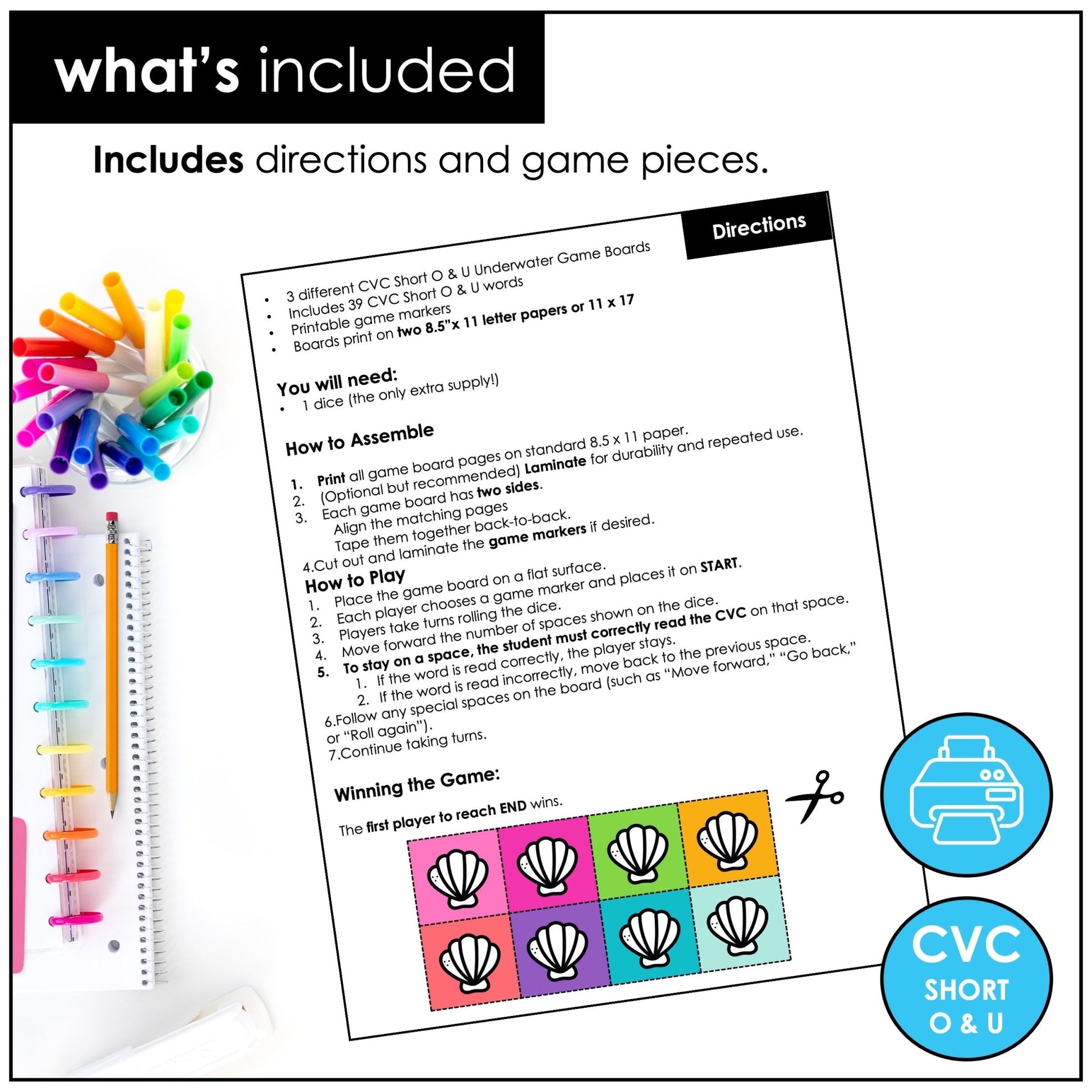 CVC Short O & U Roll & Read Board Games – Word Fluency & Phonics Practice - Hot Chocolate Teachables