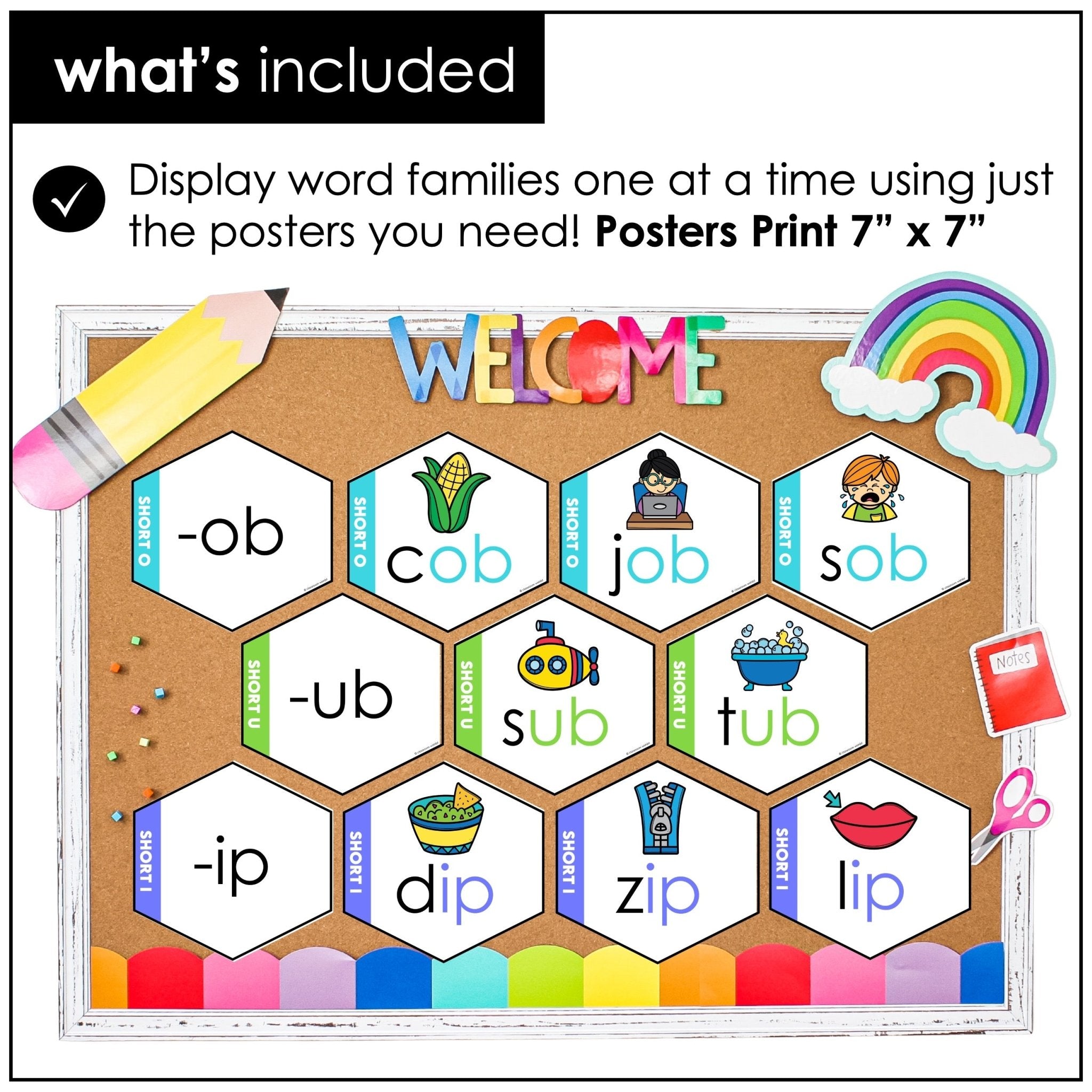 CVC Word Family Posters – 114 Short Vowel Phonics Word Wall Printables - Hot Chocolate Teachables