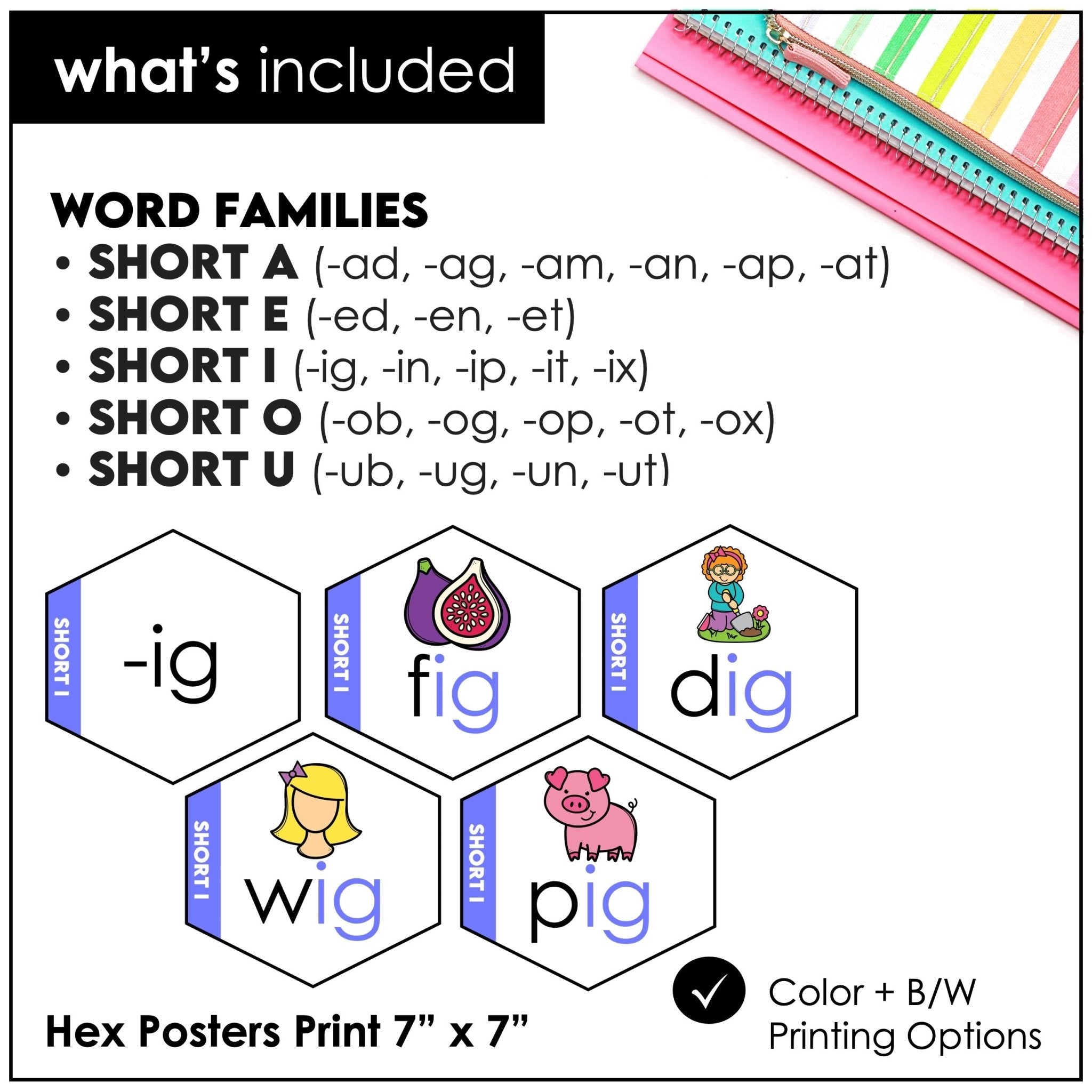 CVC Word Family Posters – 114 Short Vowel Phonics Word Wall Printables - Hot Chocolate Teachables
