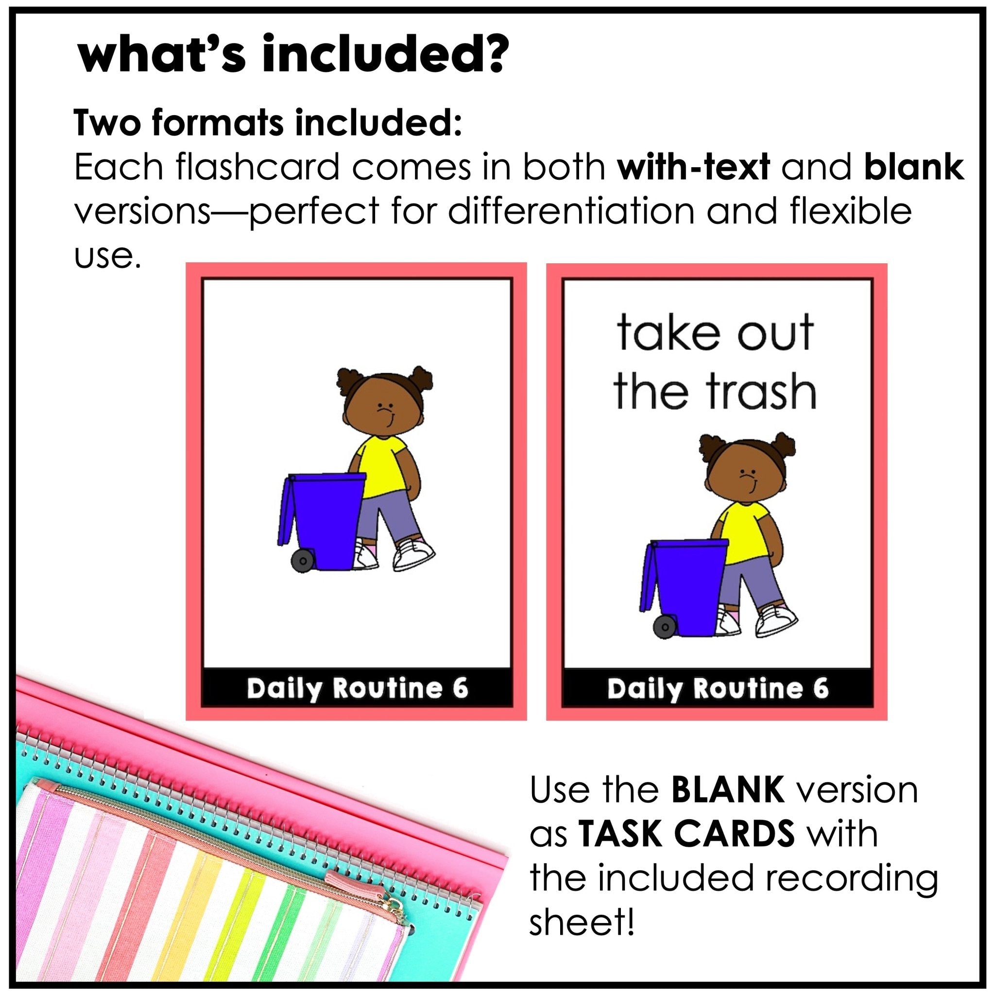 Daily Routine Flashcards : Basic Verbs & Chores : ESL task cards - Flash Cards - Hot Chocolate Teachables