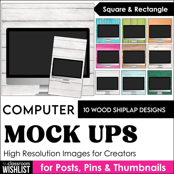 DESKTOP COMPUTER SCREEN Mock - ups | Add your own TEXT AND IMAGES - Wood Shiplap - Hot Chocolate Teachables