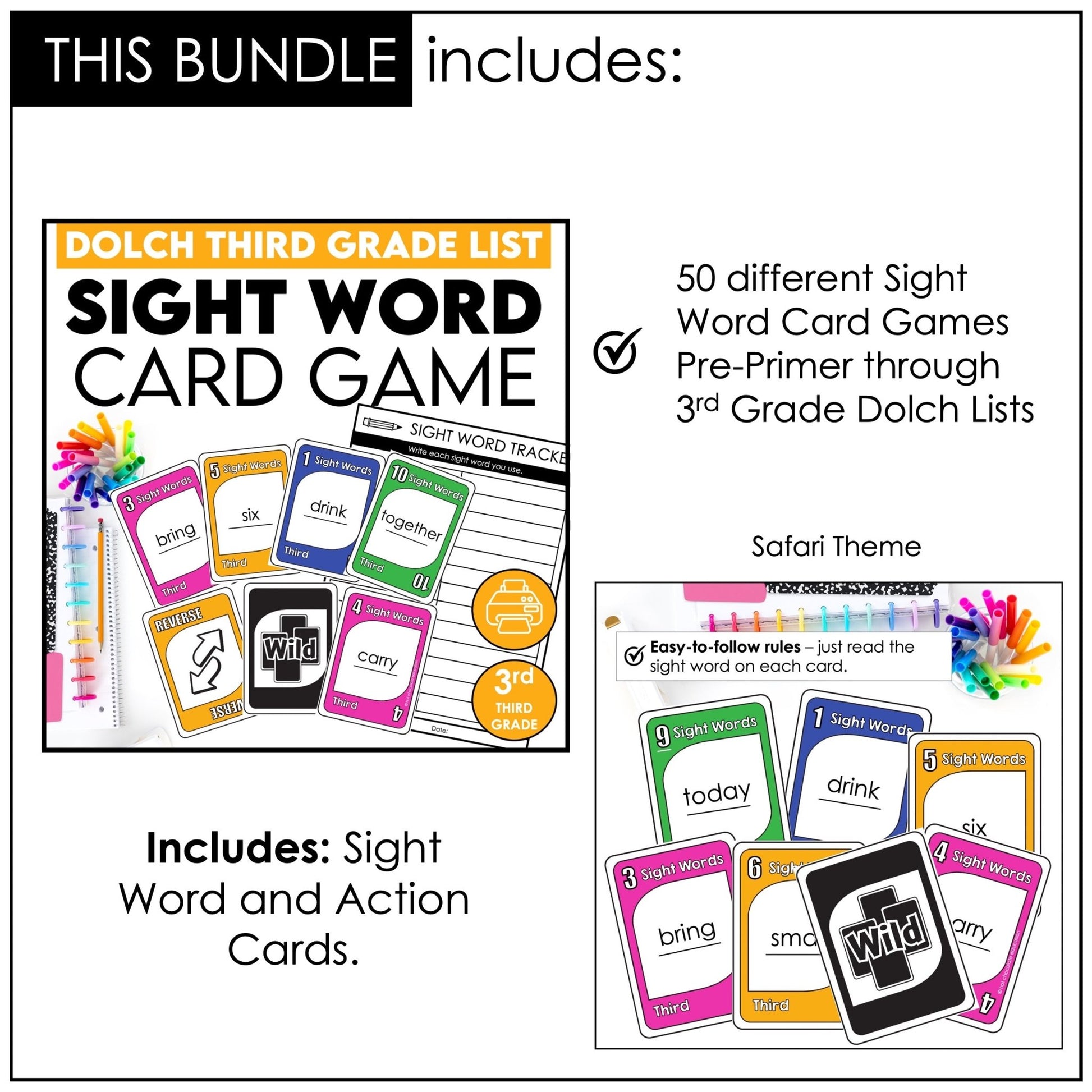 Dolch Sight Words Card Games Bundle – Pre - Primer to 3rd Grade Reading Centers - Hot Chocolate Teachables