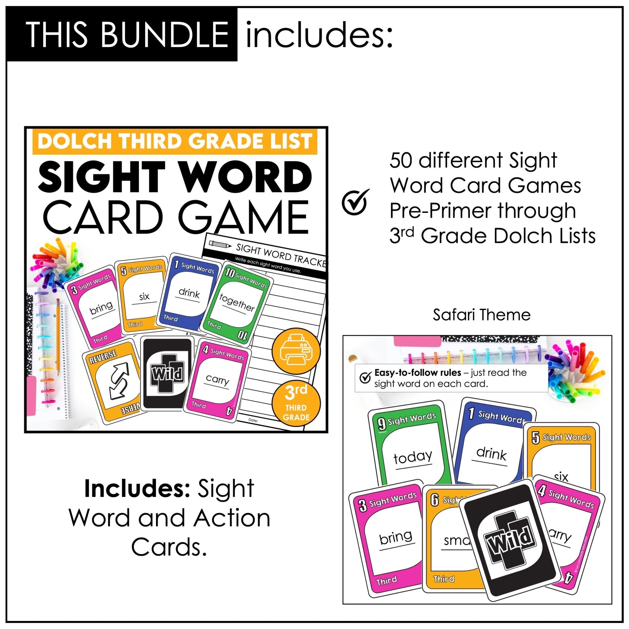 Dolch Sight Words Card Games Bundle – Pre - Primer to 3rd Grade Reading Centers - Hot Chocolate Teachables