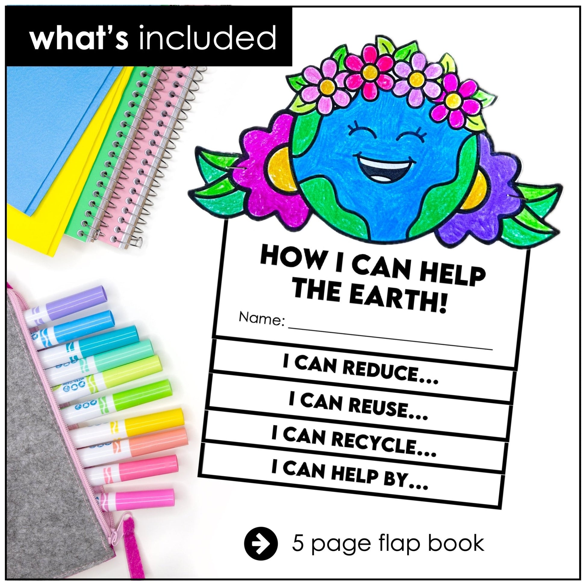 Earth Day Writing Craft – “How I Can Help the Earth” Flap Book (ESL Grades 1–4) - Hot Chocolate Teachables